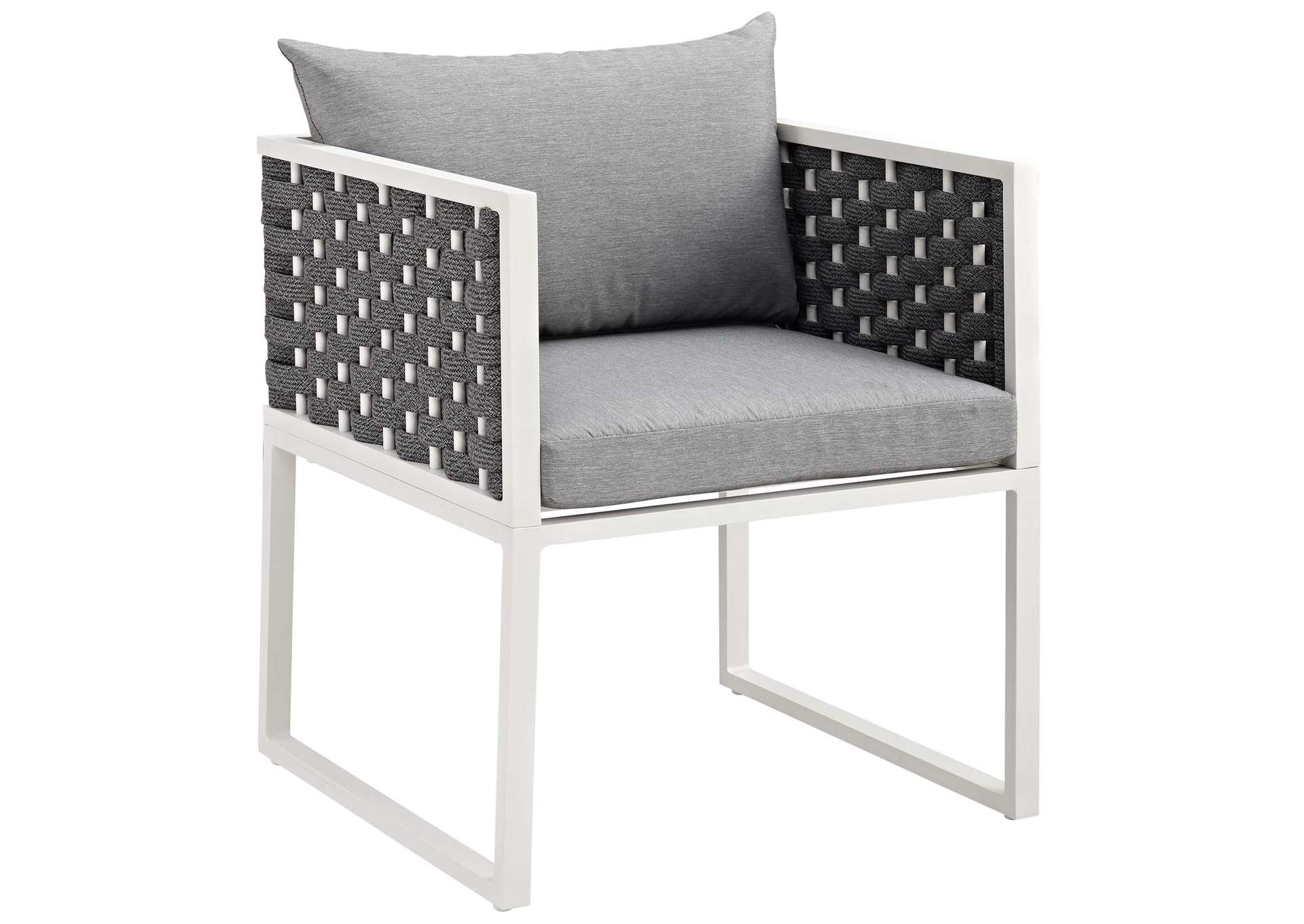 White Gray Stance Arm Dining Chair Outdoor Patio Aluminum [Set of 2],Modway