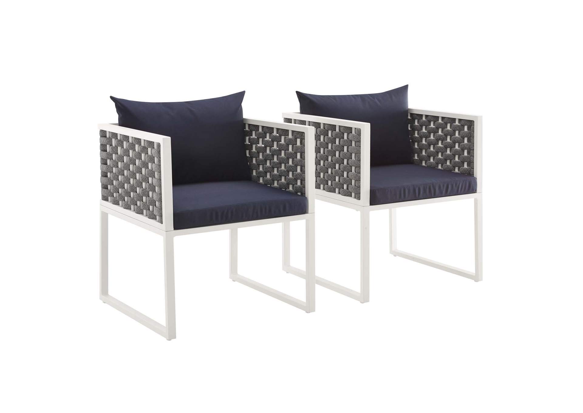 White Navy Stance Arm Dining Chair Outdoor Patio Aluminum [Set of 2],Modway