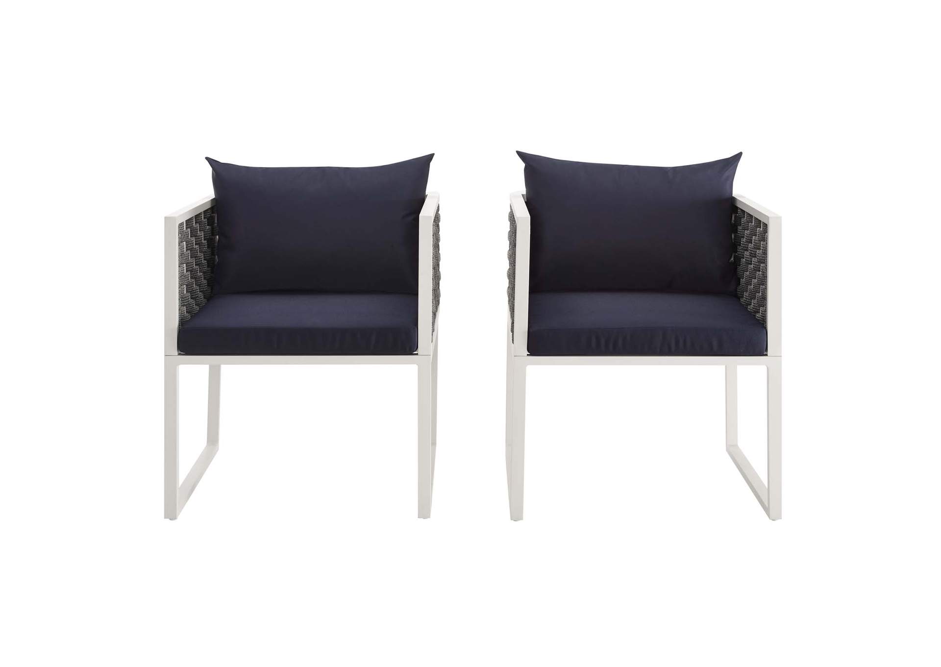 White Navy Stance Arm Dining Chair Outdoor Patio Aluminum [Set of 2],Modway