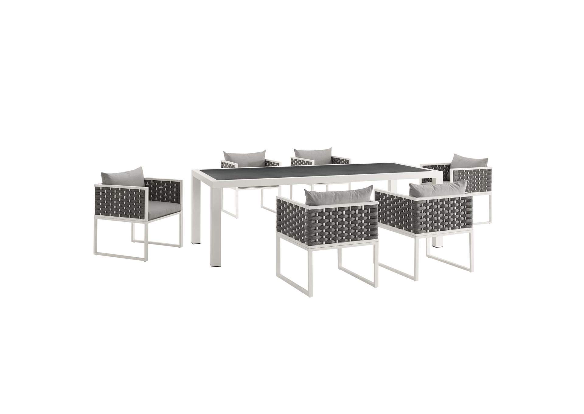 White Gray Stance 7 Piece Outdoor Patio Aluminum Dining Set,Modway