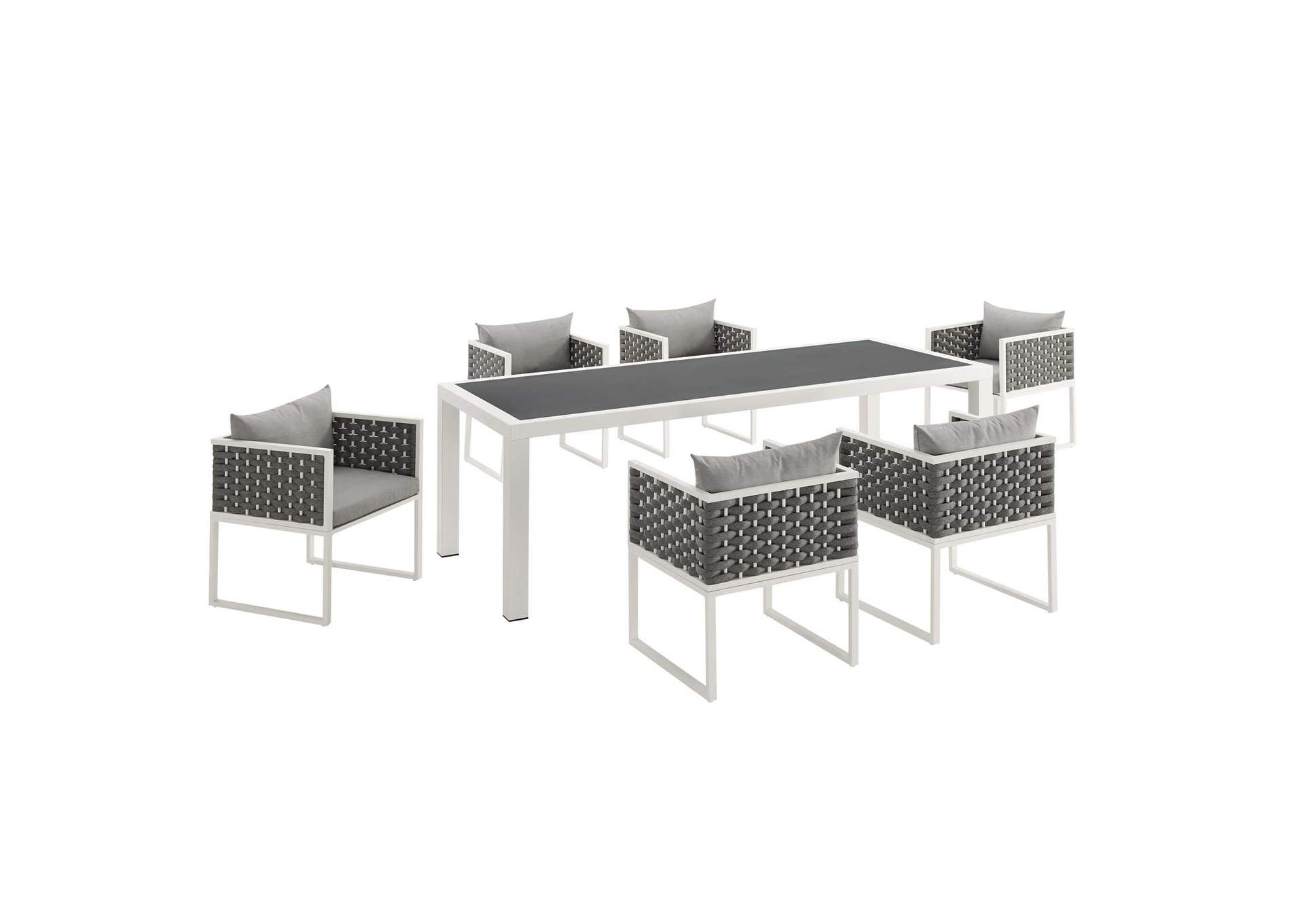 White Gray Stance 7 Piece Outdoor Patio Aluminum Dining Set,Modway