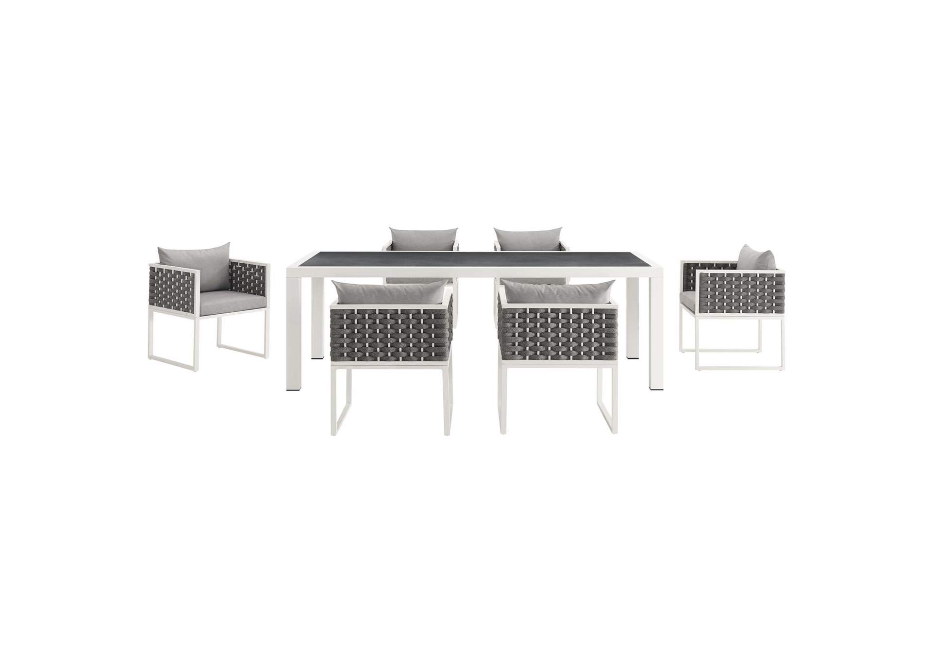 White Gray Stance 7 Piece Outdoor Patio Aluminum Dining Set,Modway