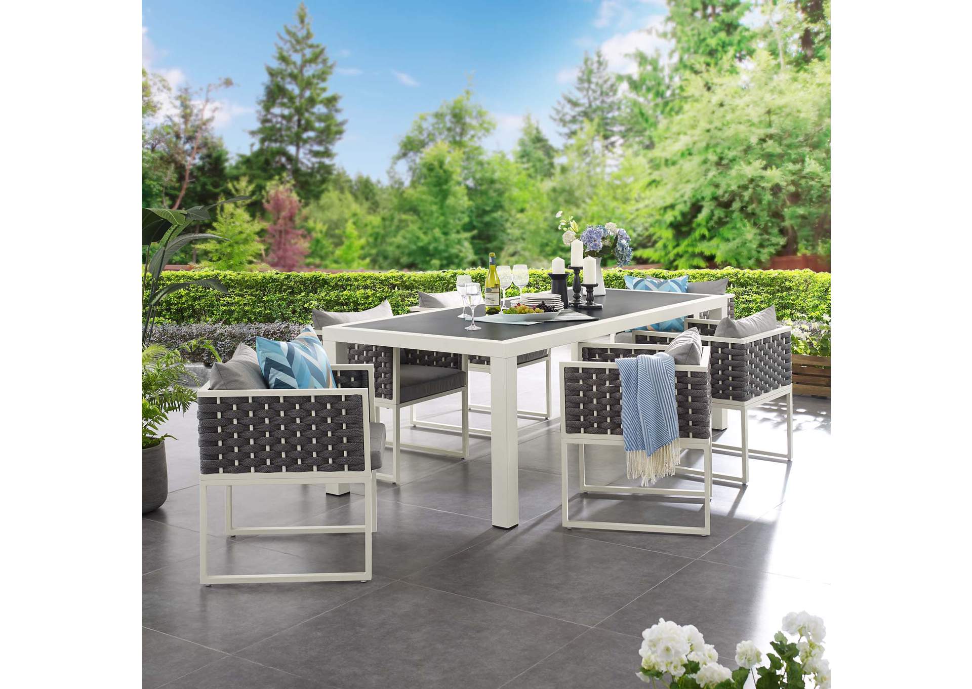 White Gray Stance 7 Piece Outdoor Patio Aluminum Dining Set,Modway