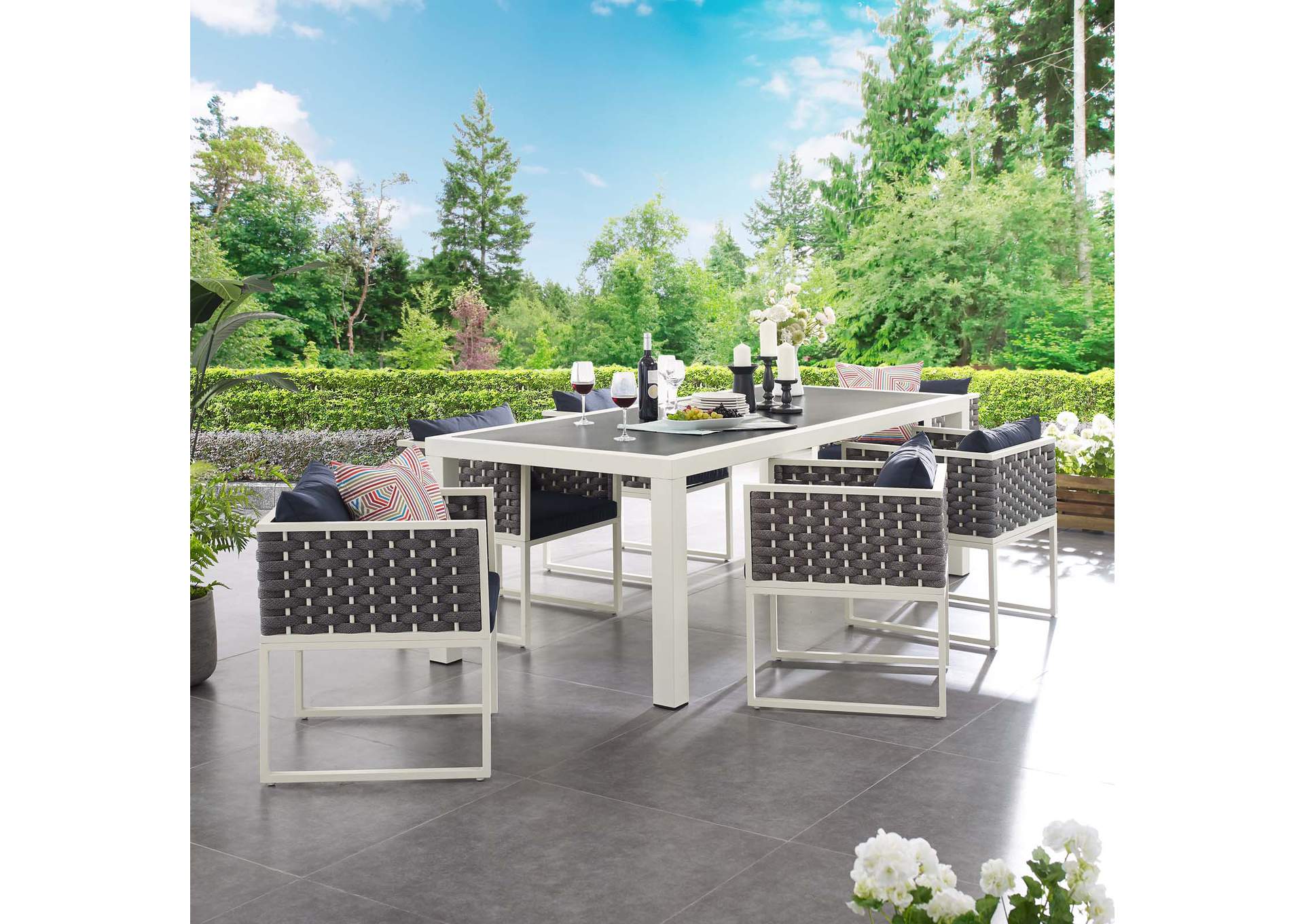 White Navy Stance 7 Piece Outdoor Patio Aluminum Dining Set,Modway