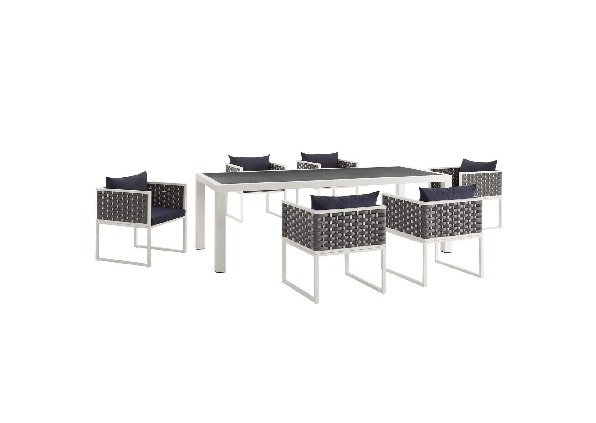 White Navy Stance 7 Piece Outdoor Patio Aluminum Dining Set,Modway