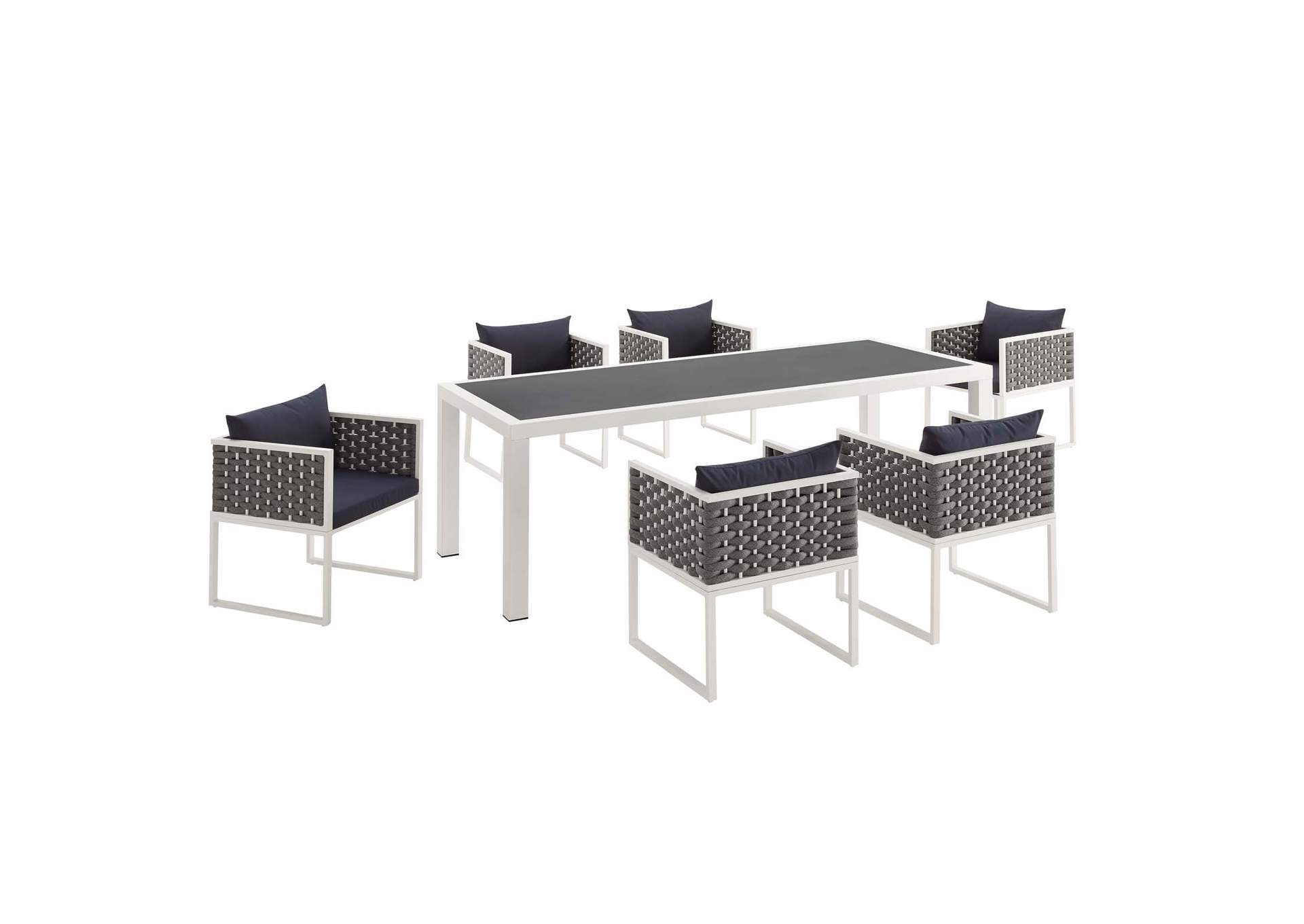 White Navy Stance 7 Piece Outdoor Patio Aluminum Dining Set,Modway