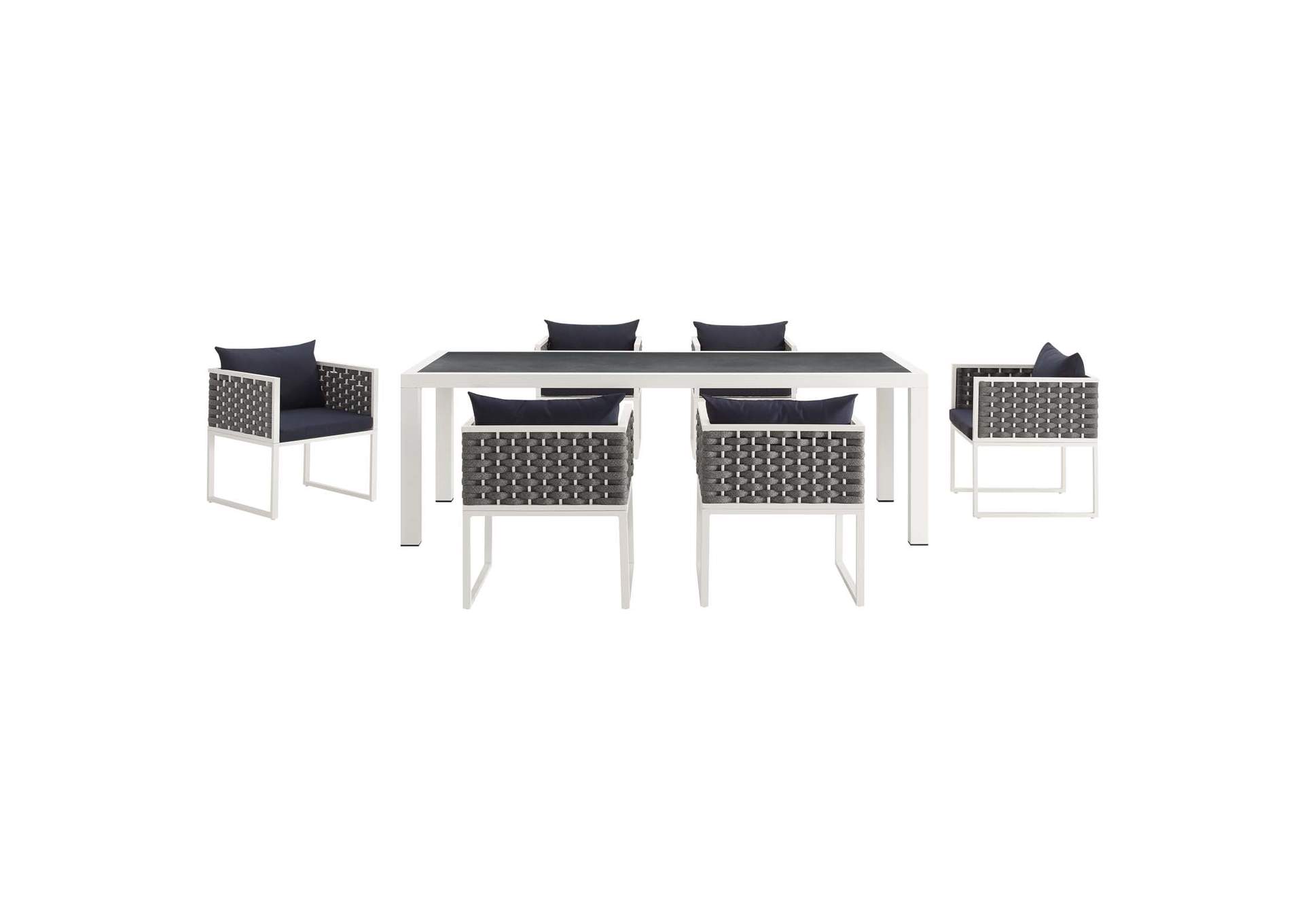 White Navy Stance 7 Piece Outdoor Patio Aluminum Dining Set,Modway