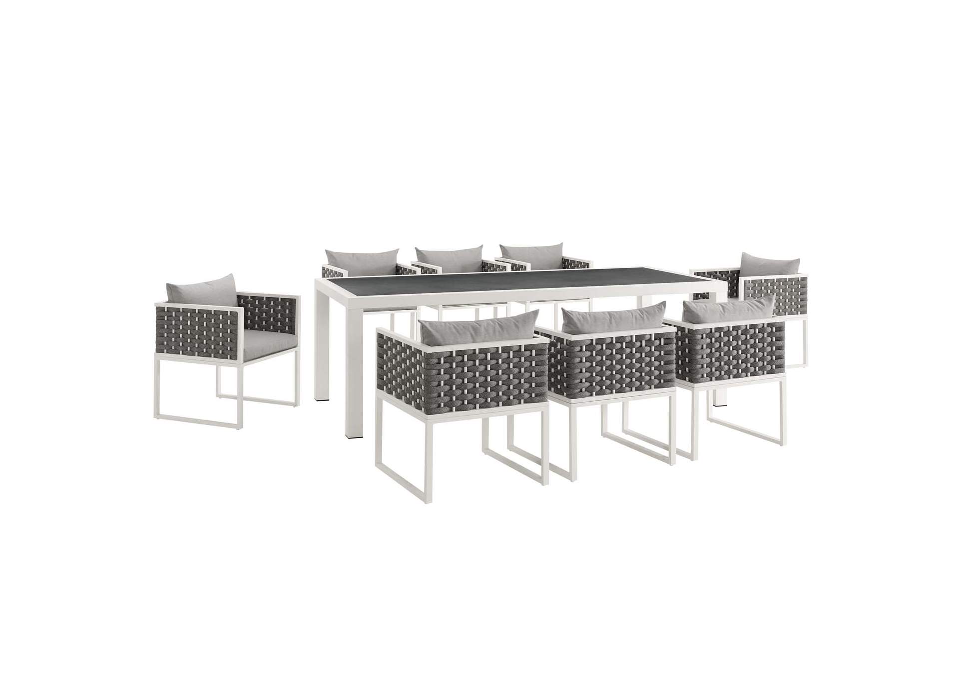 White Gray Stance 9 Piece Outdoor Patio Aluminum Dining Set,Modway