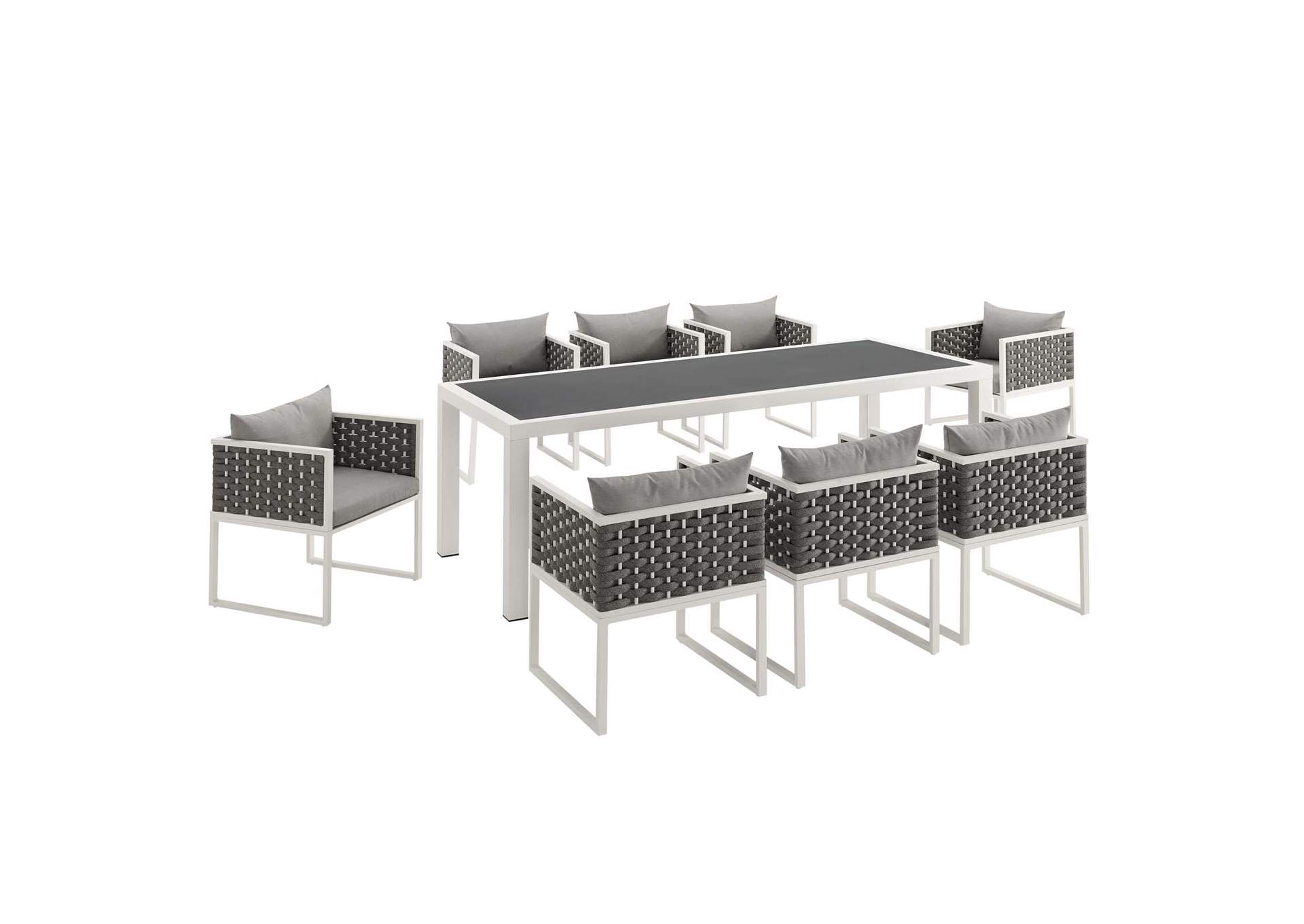 White Gray Stance 9 Piece Outdoor Patio Aluminum Dining Set,Modway