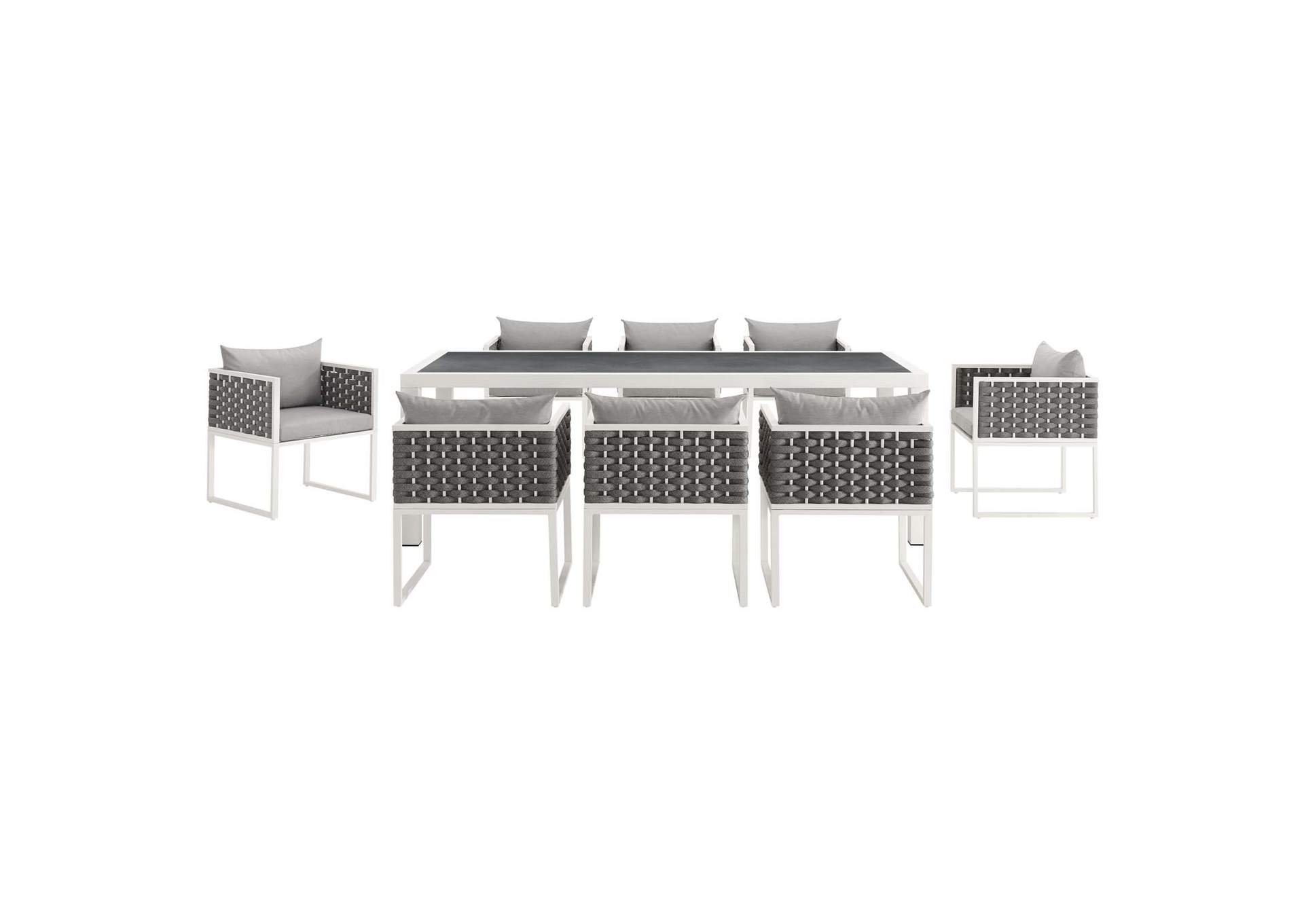 White Gray Stance 9 Piece Outdoor Patio Aluminum Dining Set,Modway