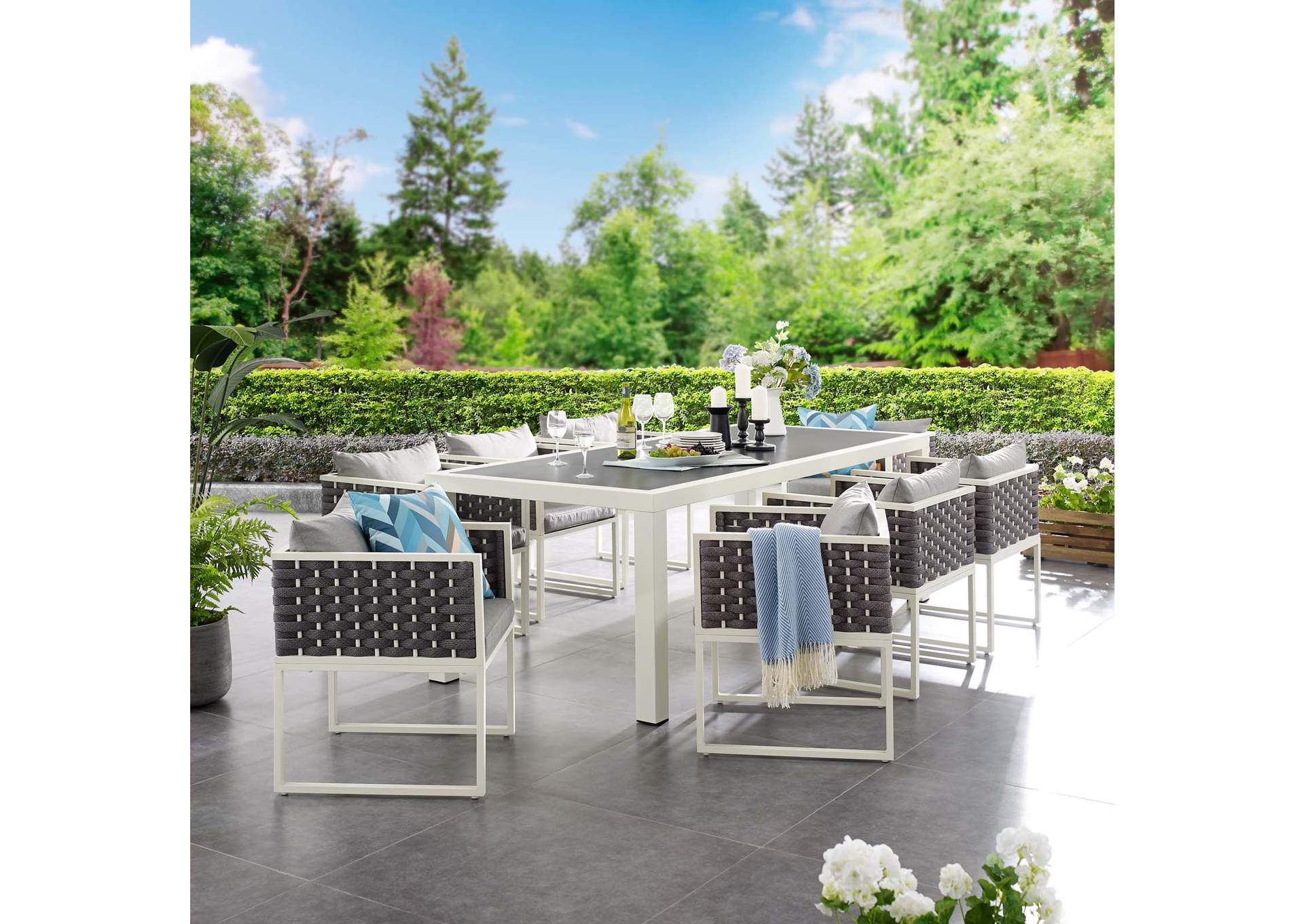 White Gray Stance 9 Piece Outdoor Patio Aluminum Dining Set,Modway