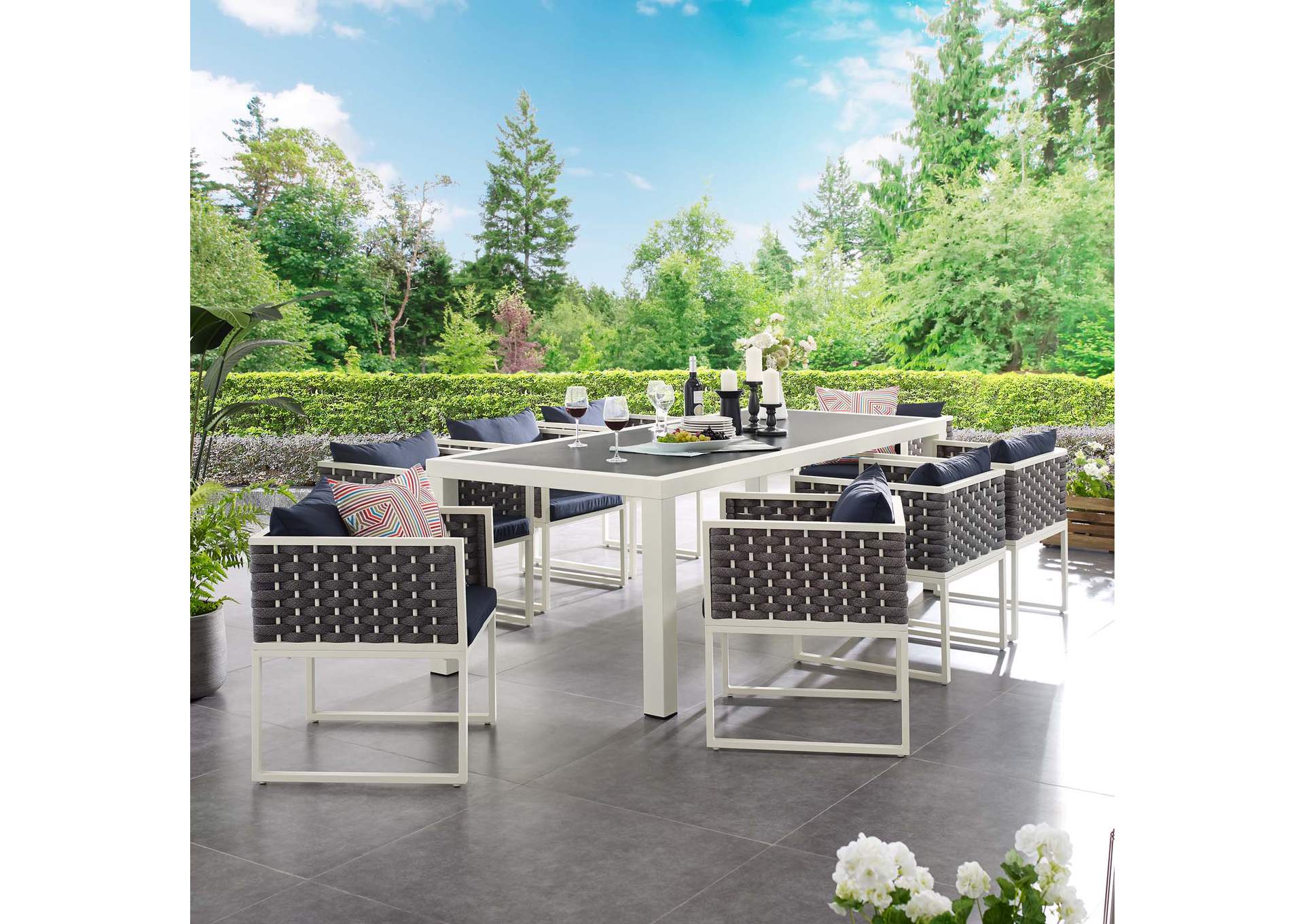 White Navy Stance 9 Piece Outdoor Patio Aluminum Dining Set,Modway