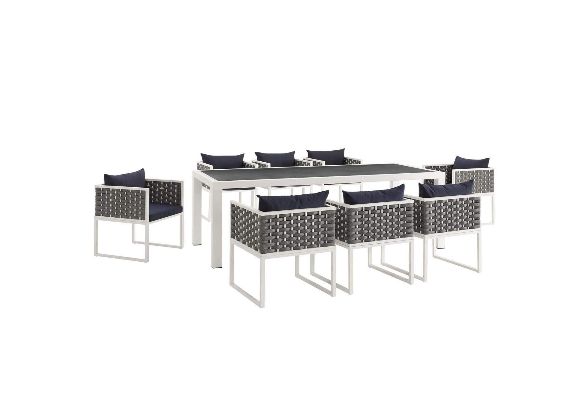 White Navy Stance 9 Piece Outdoor Patio Aluminum Dining Set,Modway