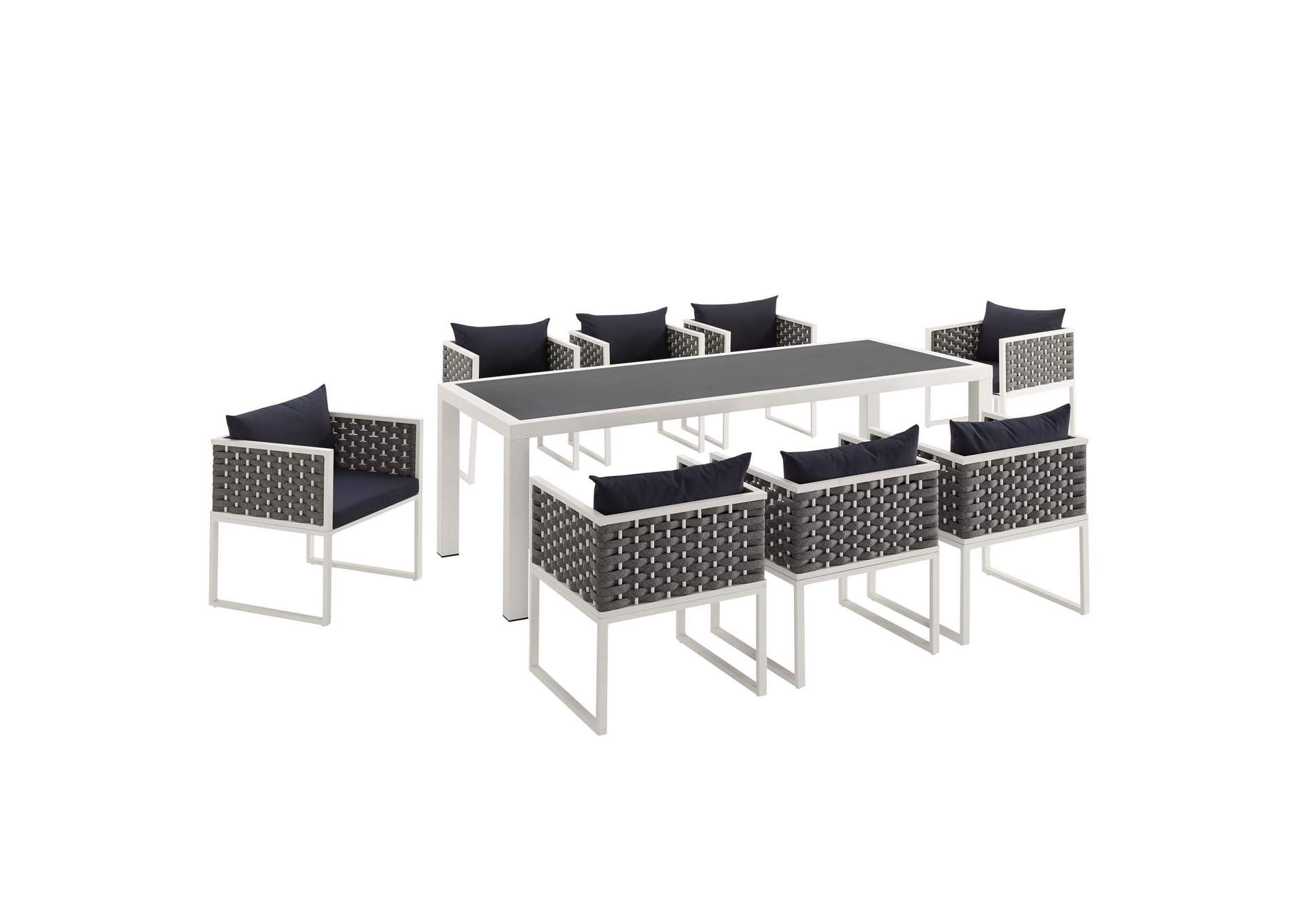 White Navy Stance 9 Piece Outdoor Patio Aluminum Dining Set,Modway