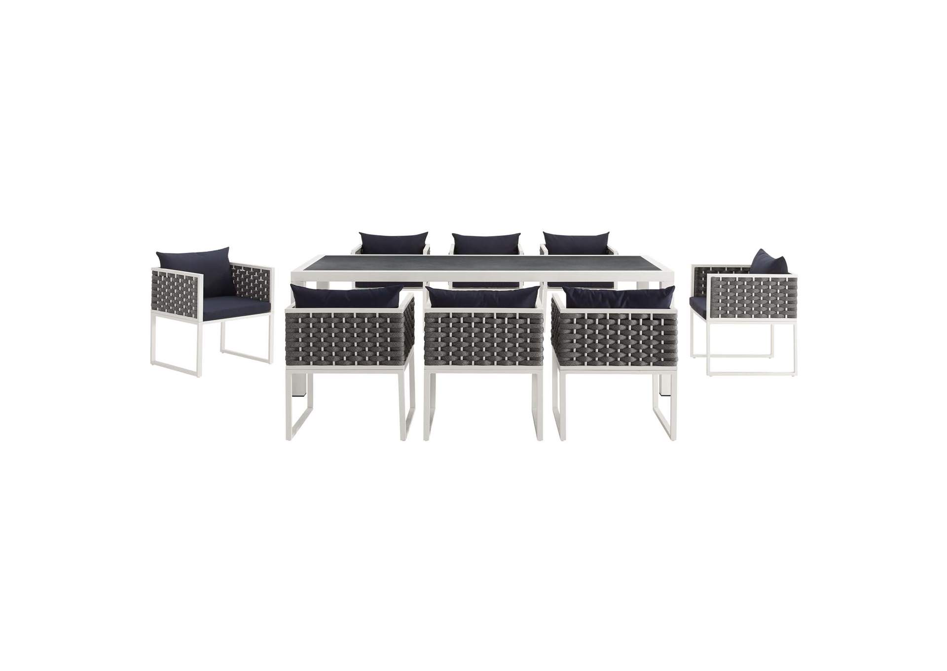 White Navy Stance 9 Piece Outdoor Patio Aluminum Dining Set,Modway