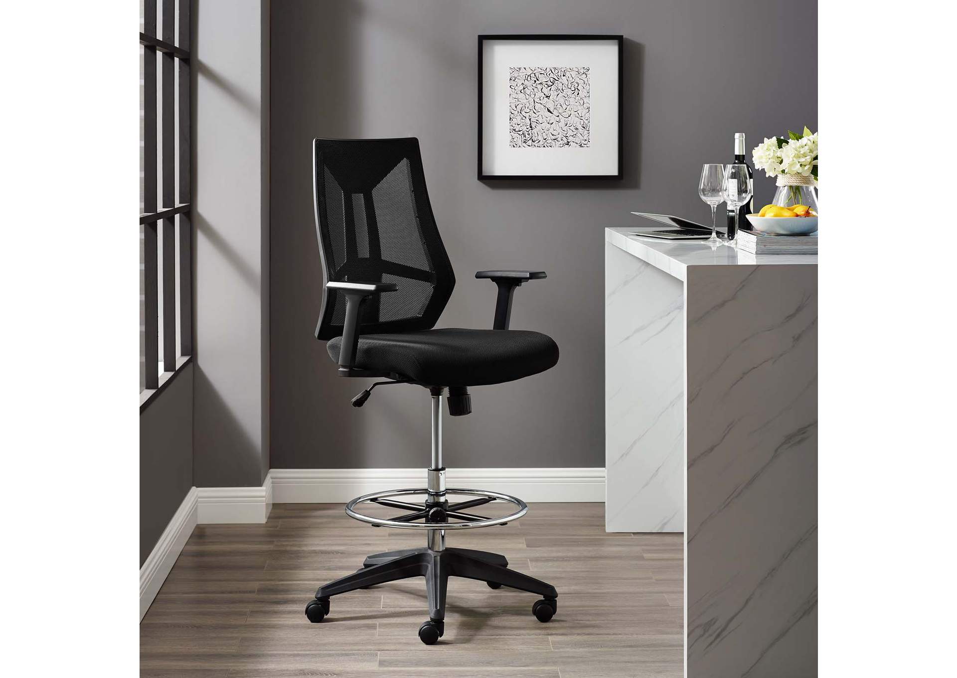 Black Extol Mesh Drafting Chair,Modway