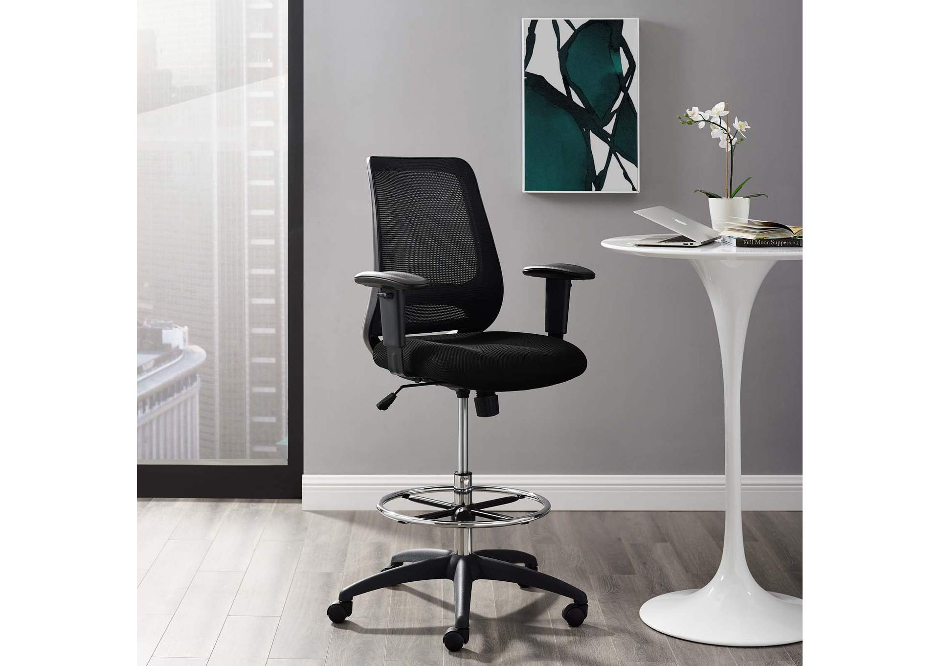 Black Forge Mesh Drafting Chair,Modway