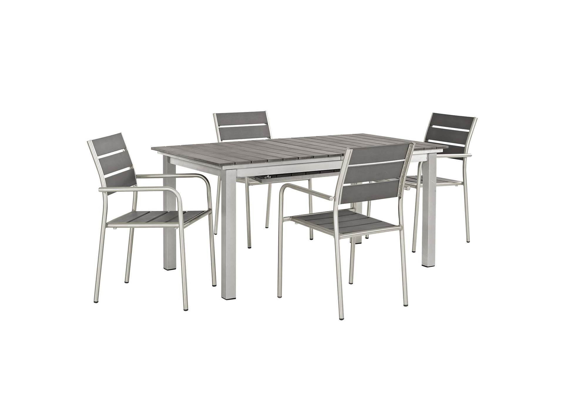 Silver Gray Shore 5 Piece Outdoor Patio Aluminum Dining Set,Modway