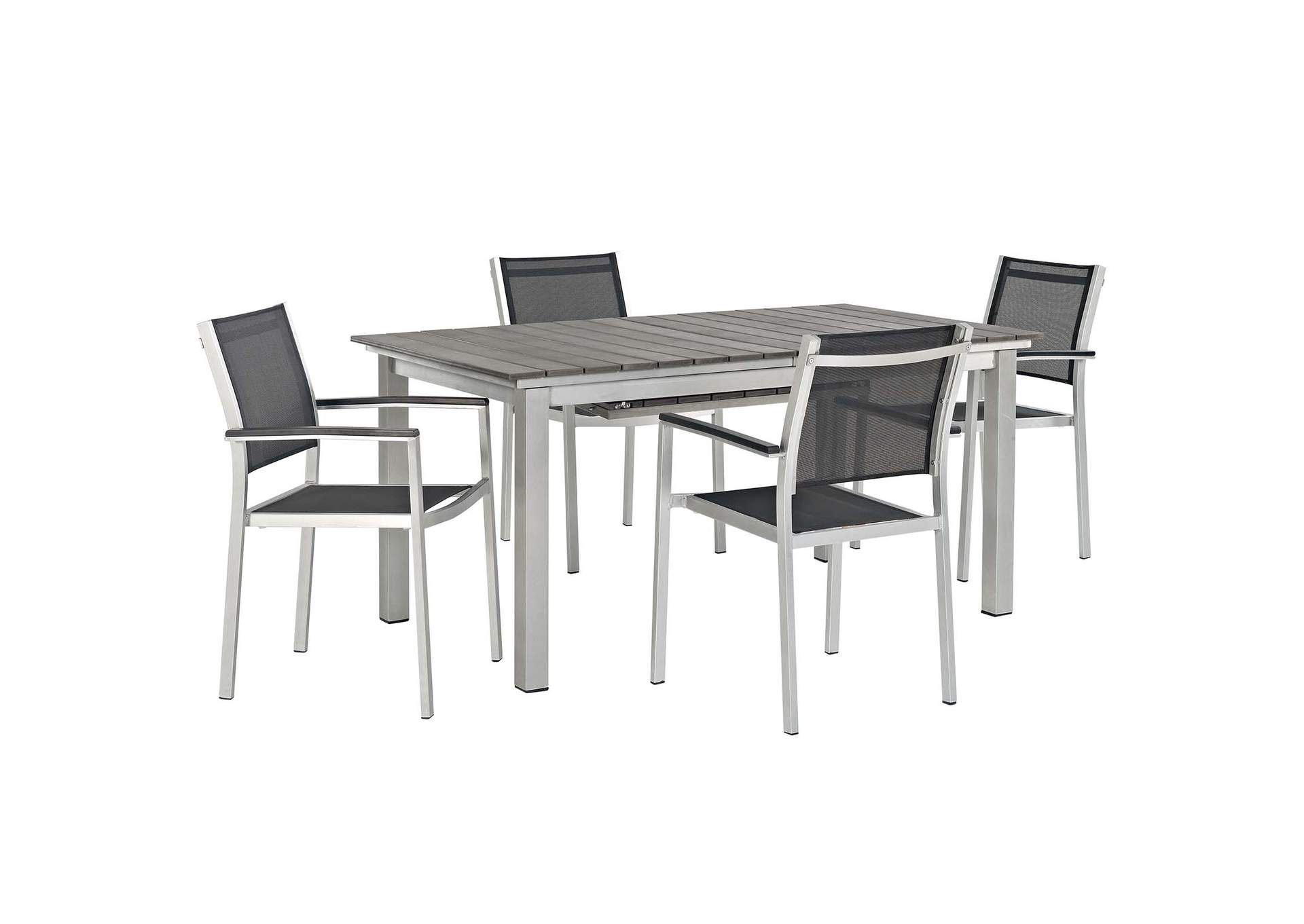 Silver Black Shore 5 Piece Outdoor Patio Aluminum Dining Set,Modway