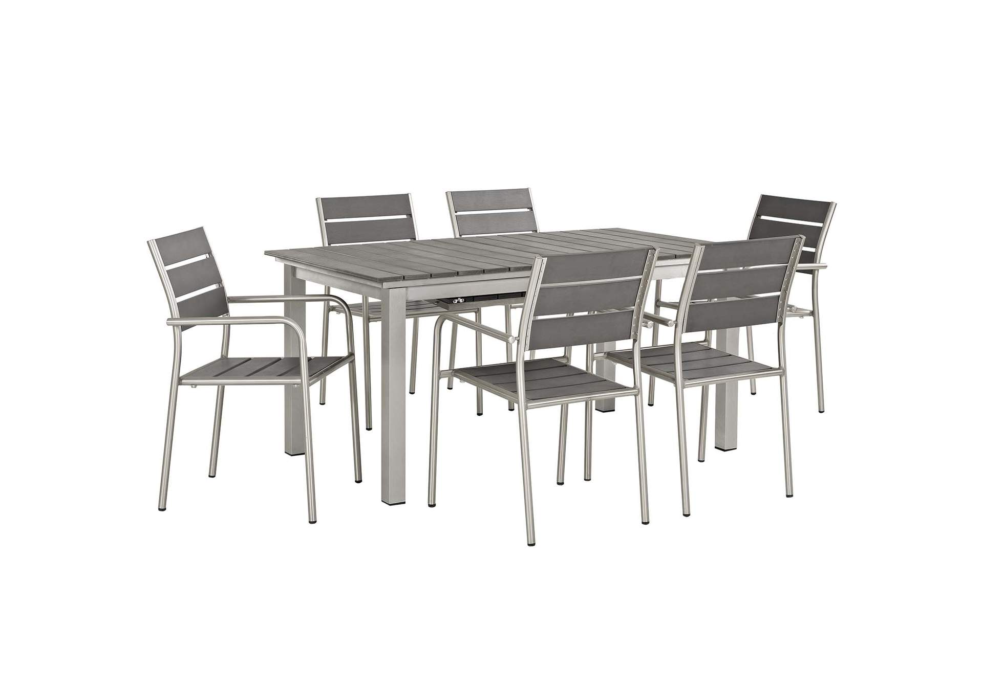 Silver Gray Shore 7 Piece Outdoor Patio Aluminum Dining Set,Modway