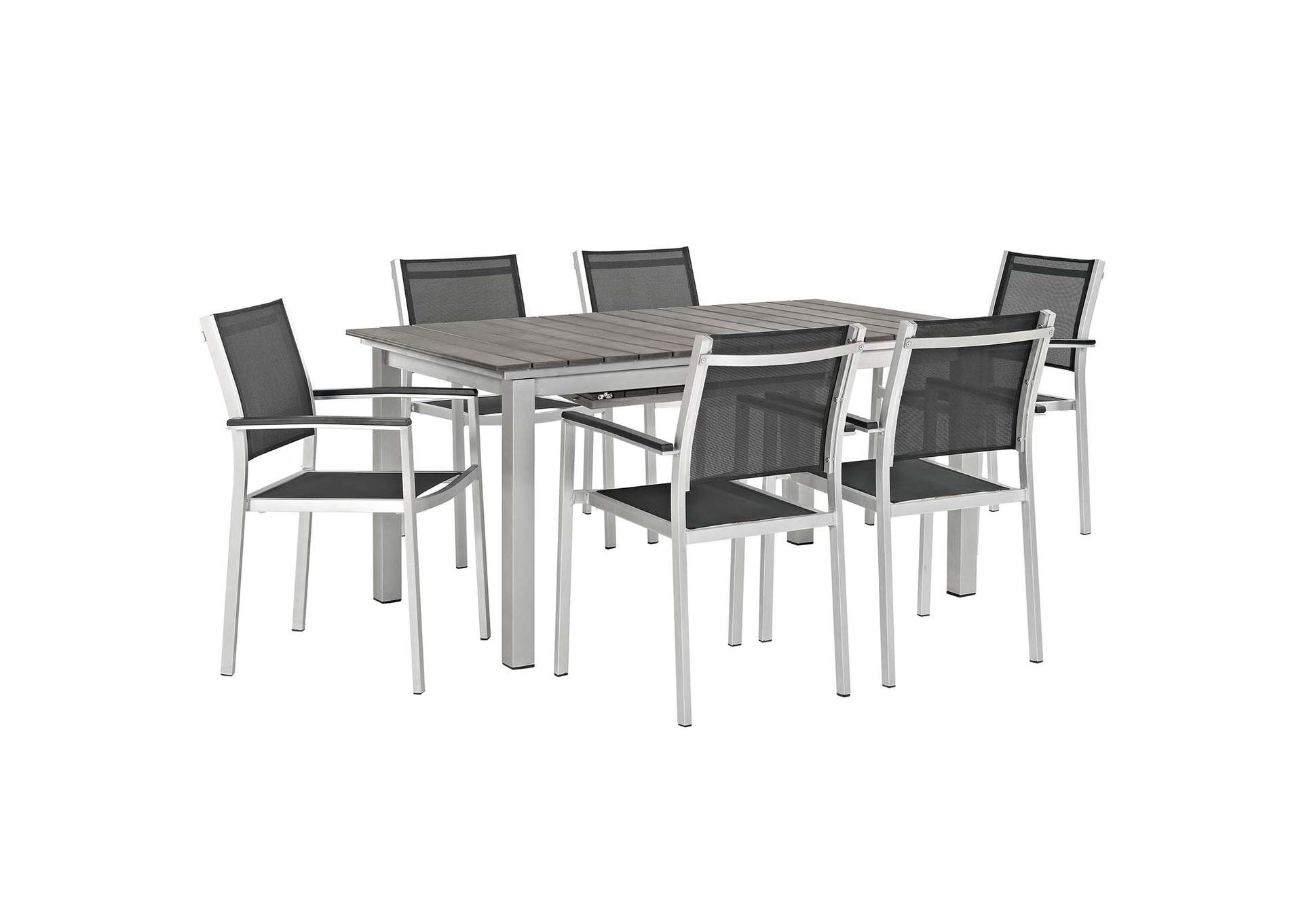 Silver Black Shore 7 Piece Outdoor Patio Aluminum Dining Set,Modway