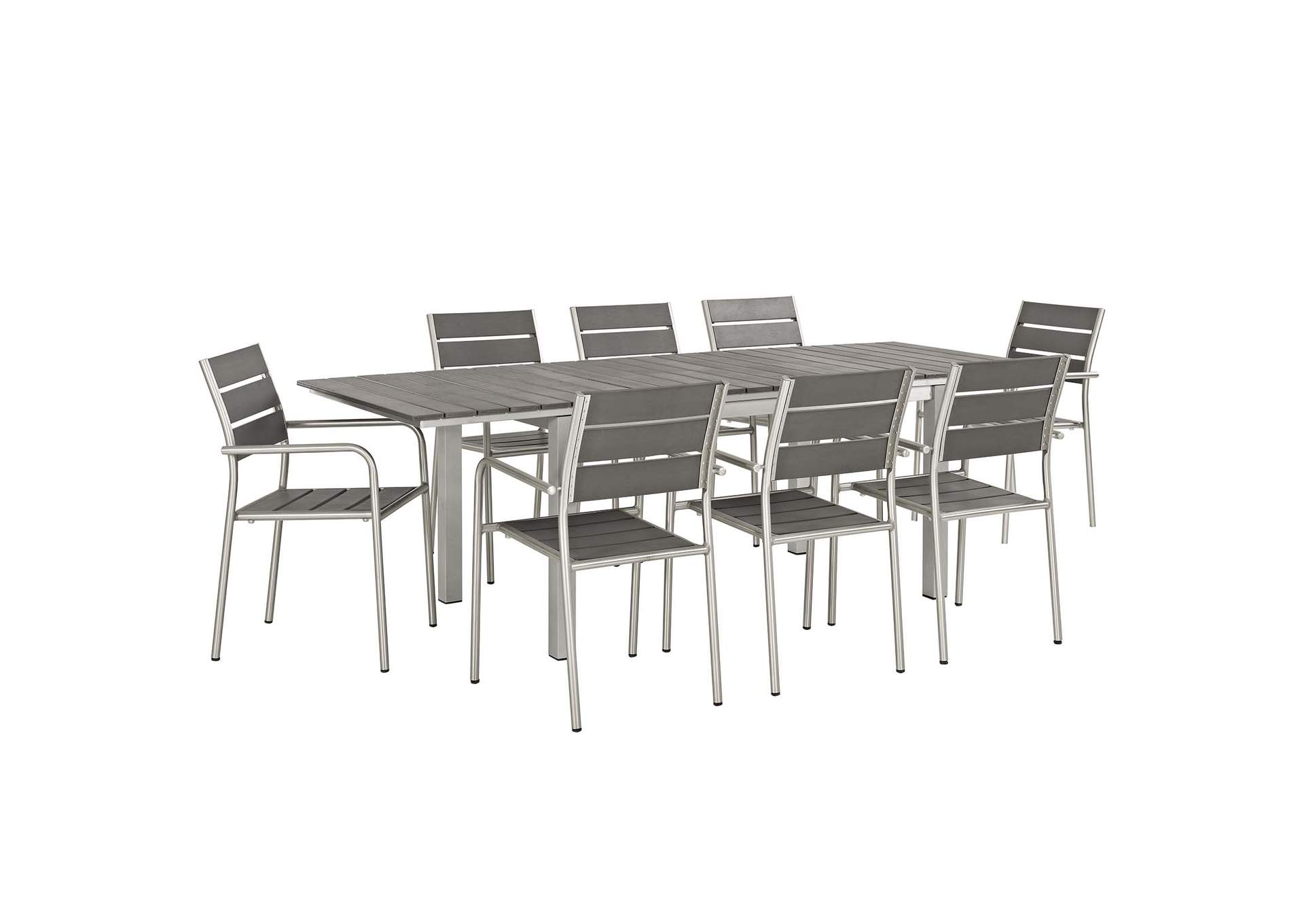 Silver Gray Shore 9 Piece Outdoor Patio Aluminum Dining Set,Modway