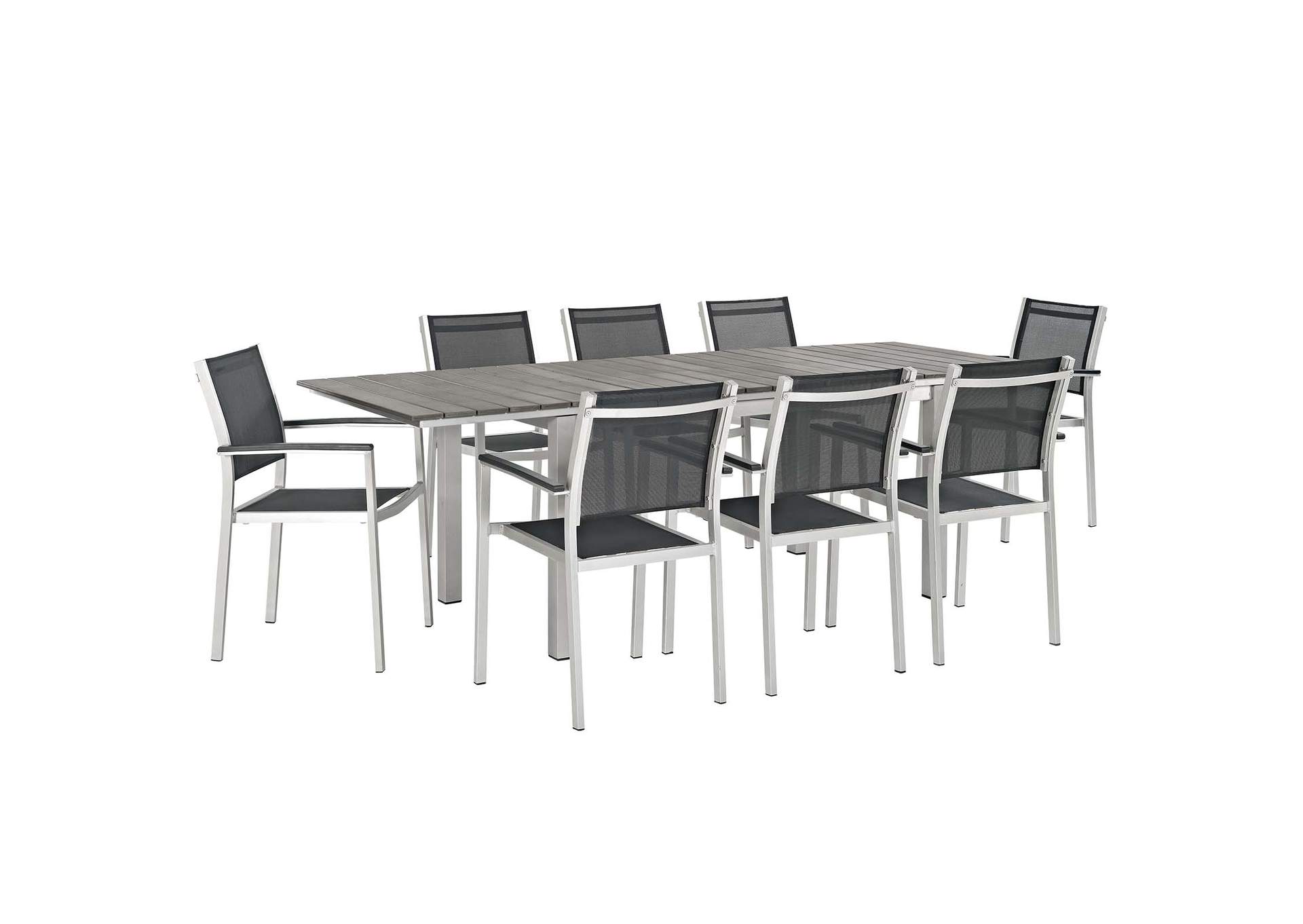 Silver Black Shore 9 Piece Outdoor Patio Aluminum Dining Set,Modway