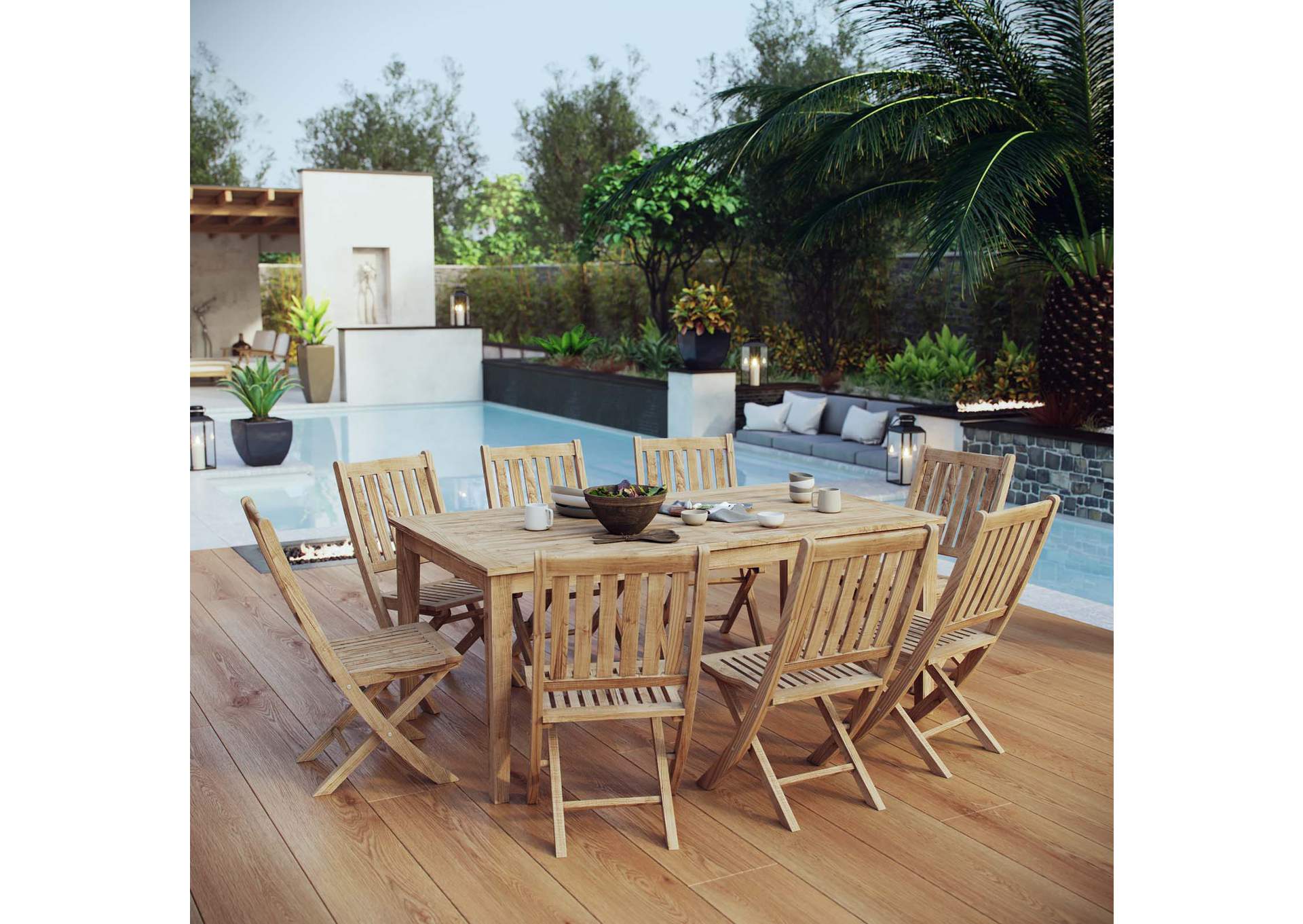 Natural Marina 9 Piece Outdoor Patio Teak Dining Set,Modway