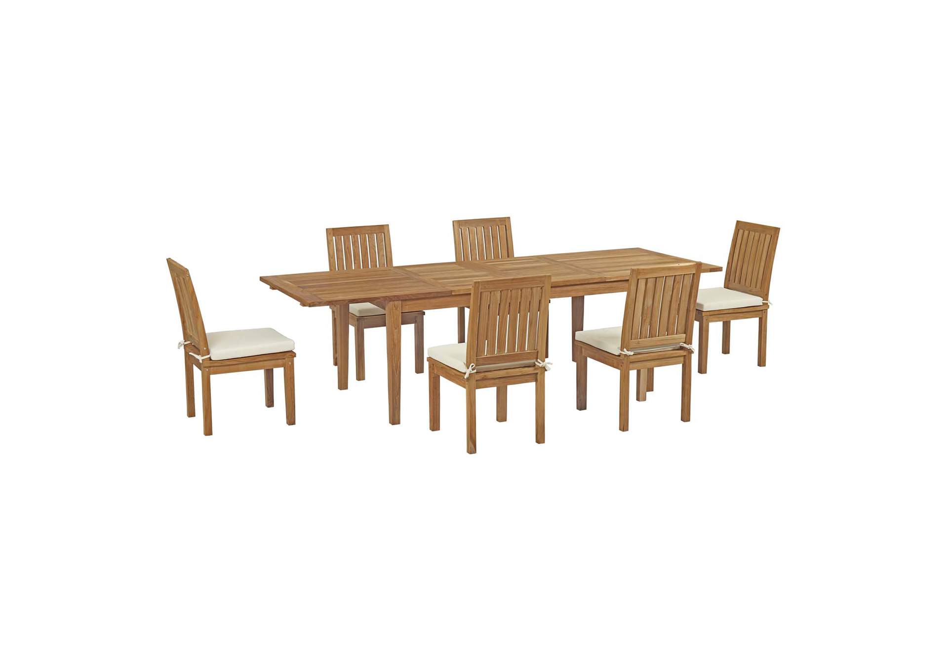 Natural White Marina 7 Piece Outdoor Patio Teak Dining Set,Modway