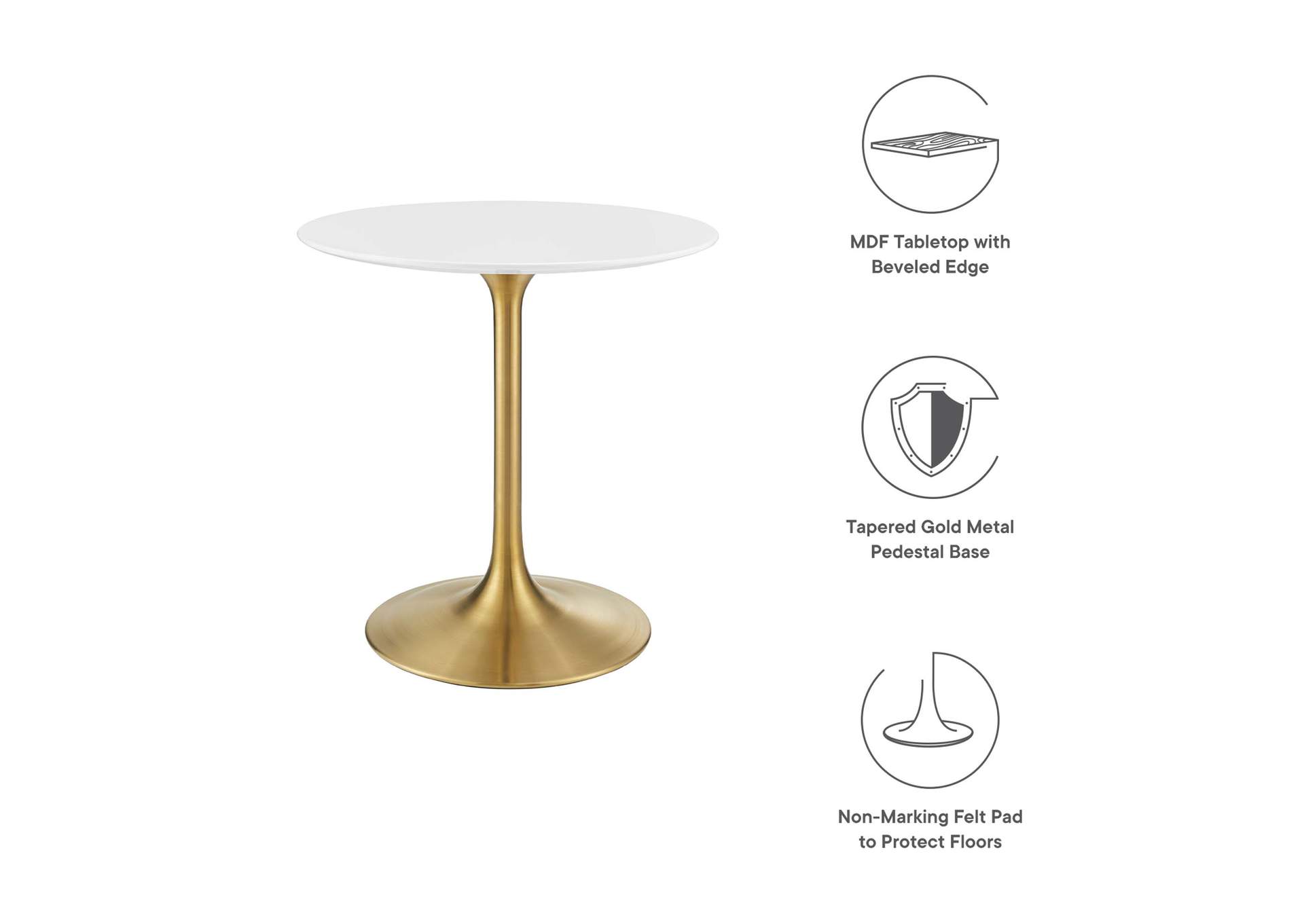 Gold White Lippa 28" Round Wood Dining Table,Modway