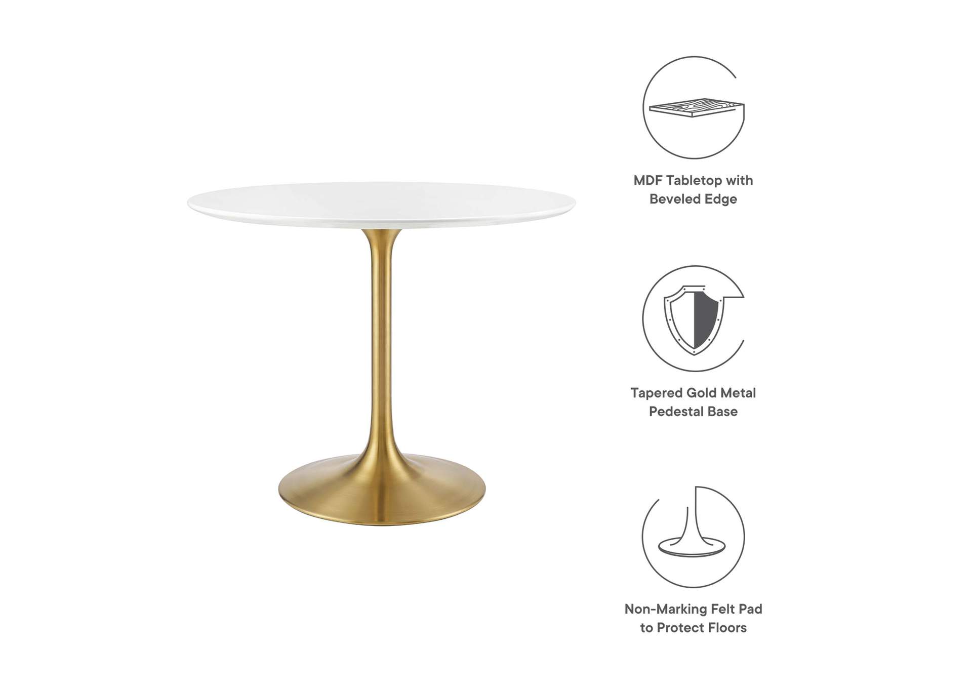 Gold White Lippa 36" Round Wood Dining Table,Modway