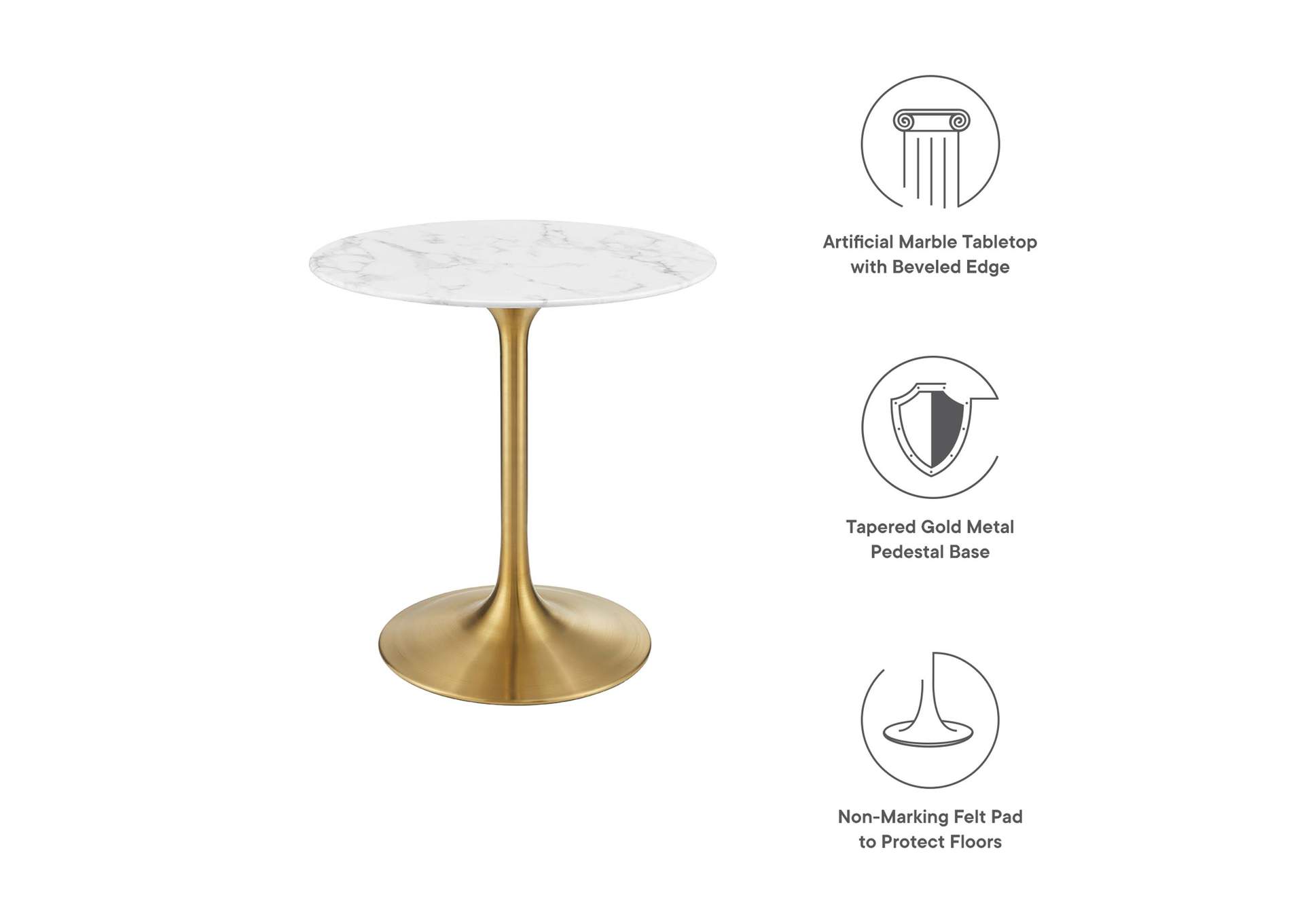 Gold White Lippa 28" Round Artificial Marble Dining Table,Modway