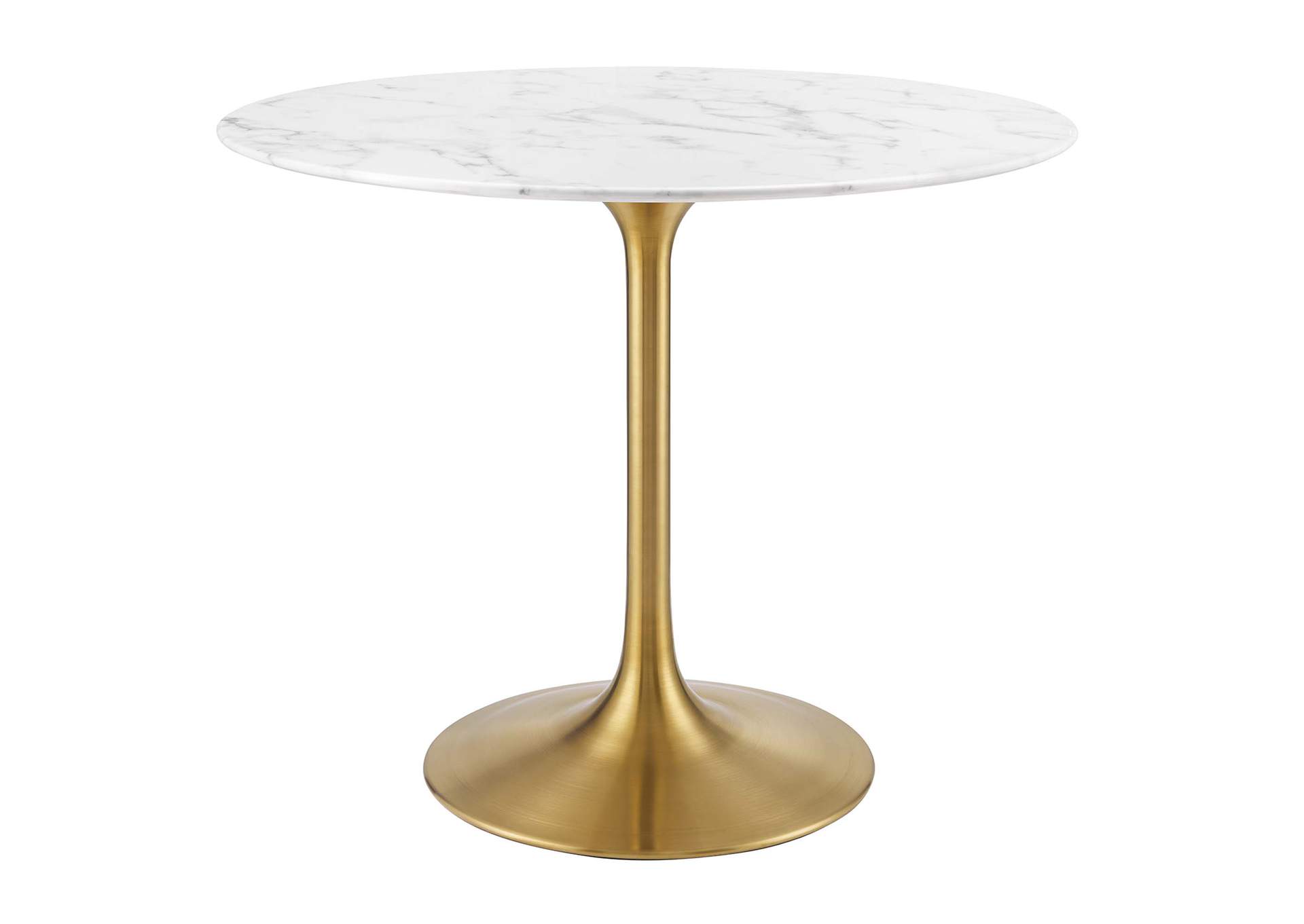 Gold White Lippa 36" Round Artificial Marble Dining Table,Modway