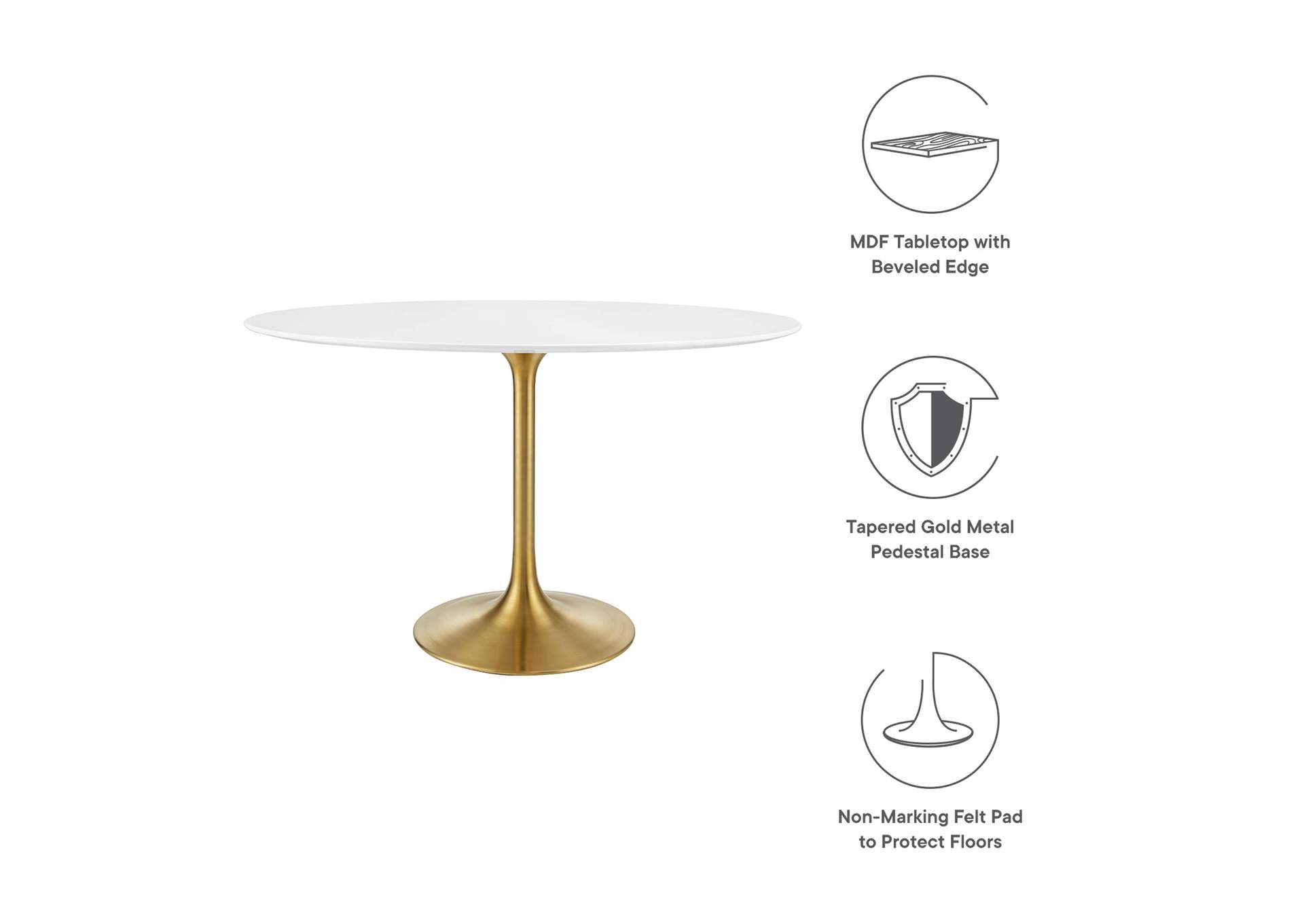 Gold White Lippa 48" Oval Wood Dining Table,Modway