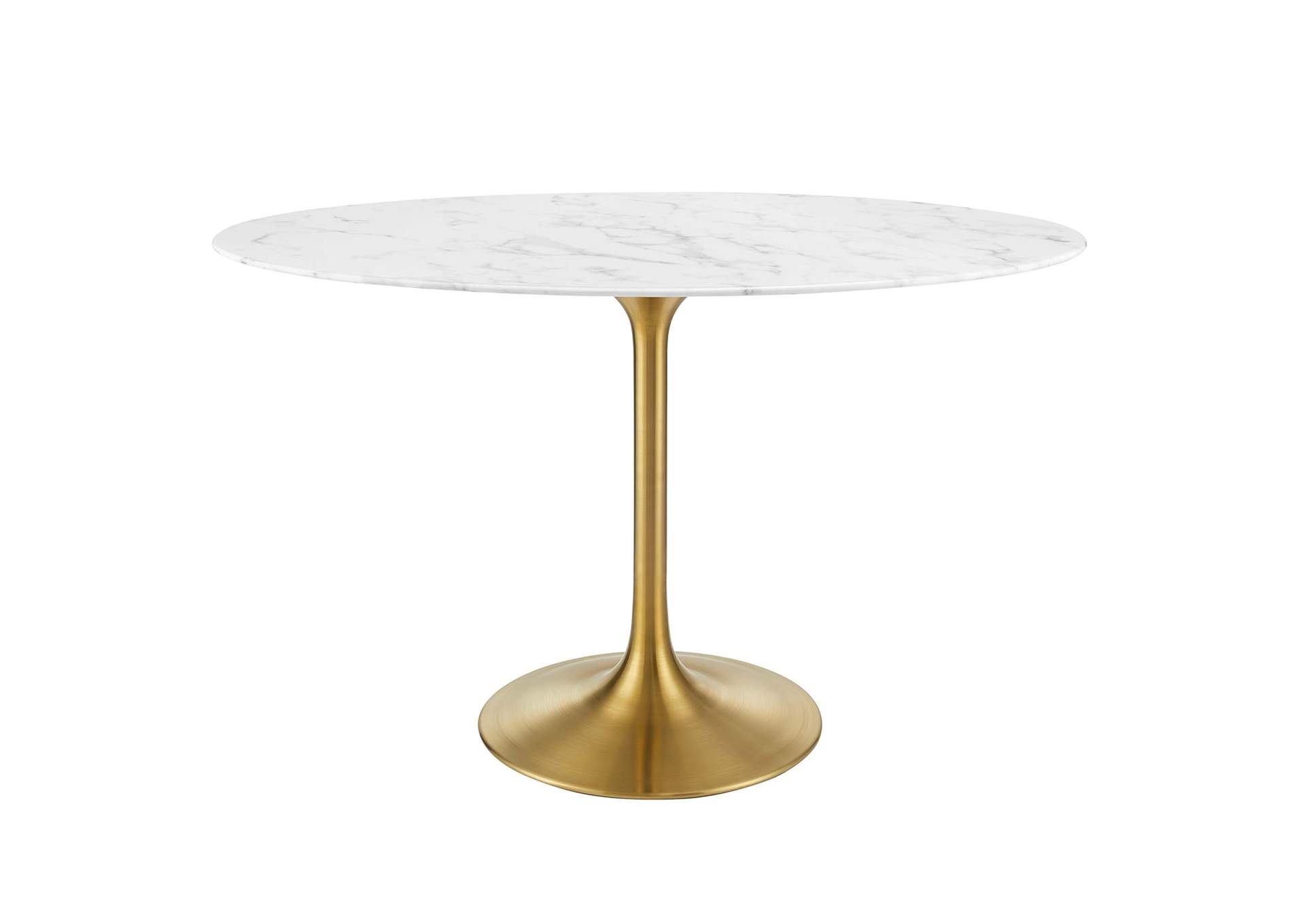 Gold White Lippa 48" Oval Artificial Marble Dining Table,Modway