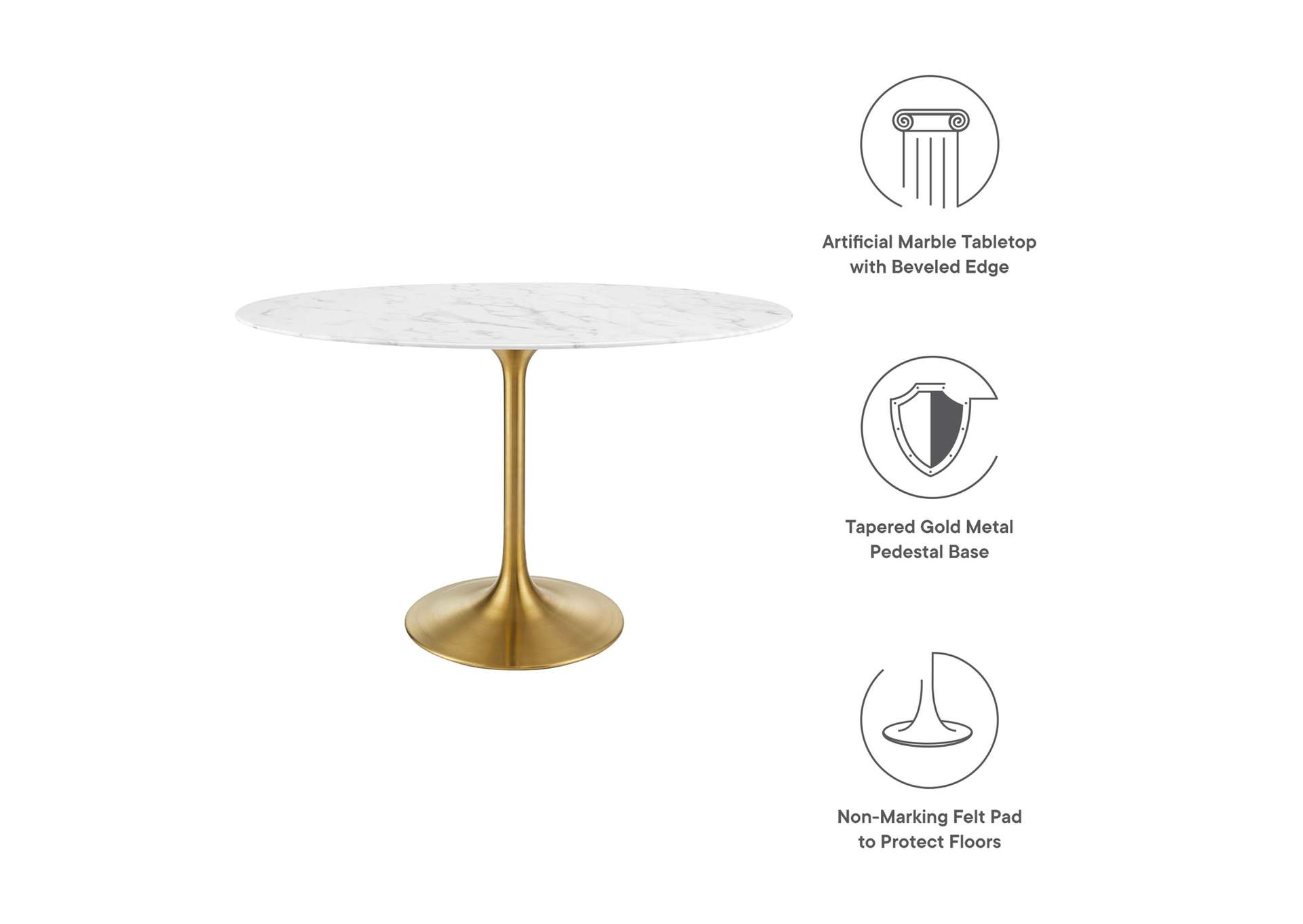 Gold White Lippa 48" Oval Artificial Marble Dining Table,Modway