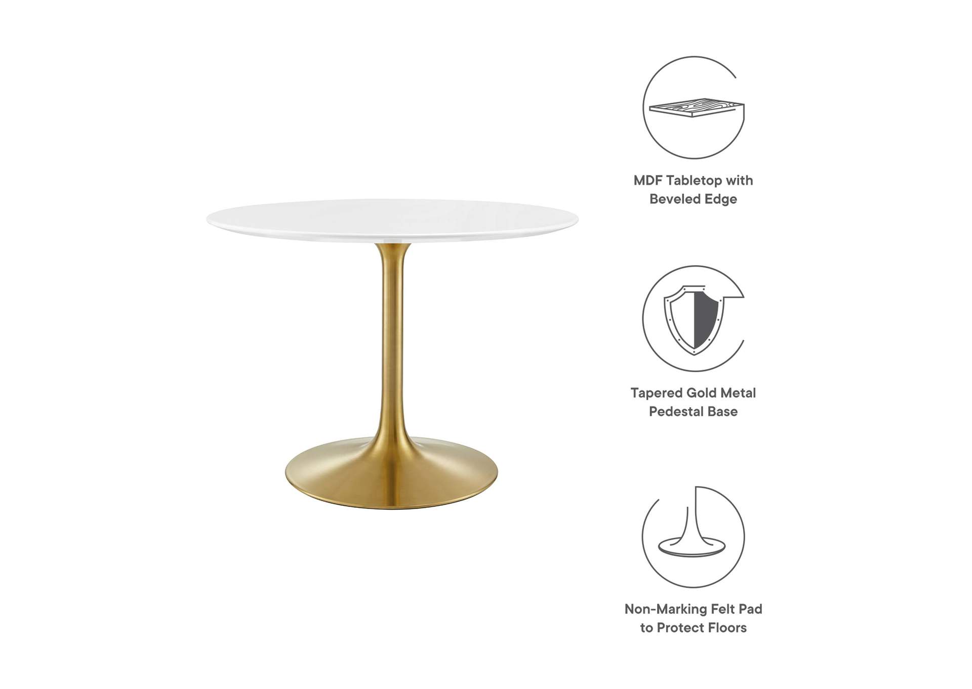 Gold White Lippa 40" Round Wood Dining Table,Modway