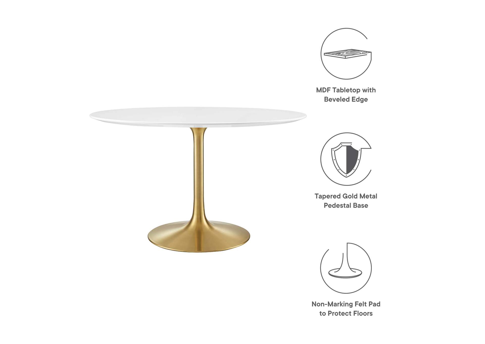 Lippa Gold White 47" Round Wood Dining Table,Modway