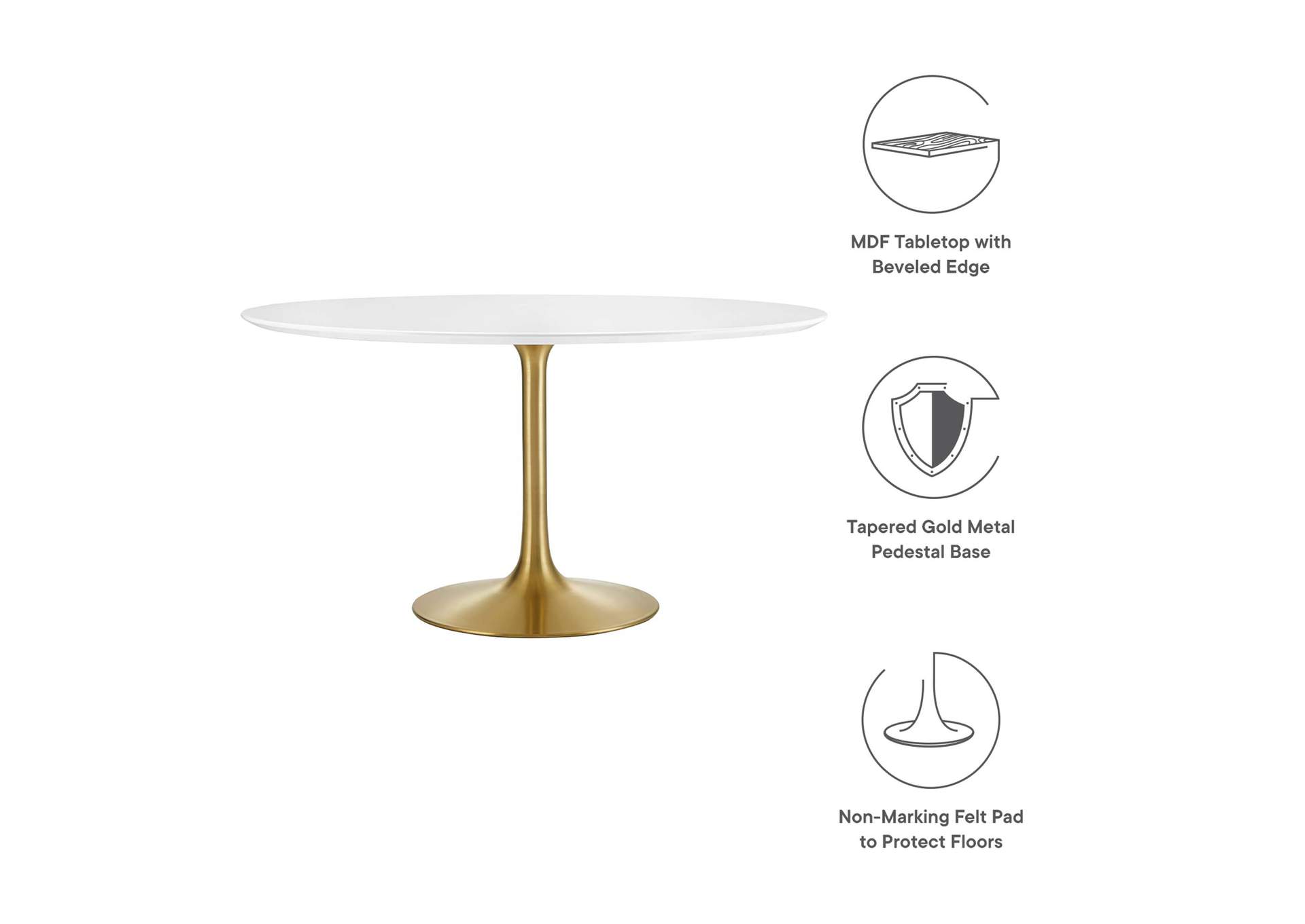 Gold White Lippa 54" Round Wood Dining Table,Modway