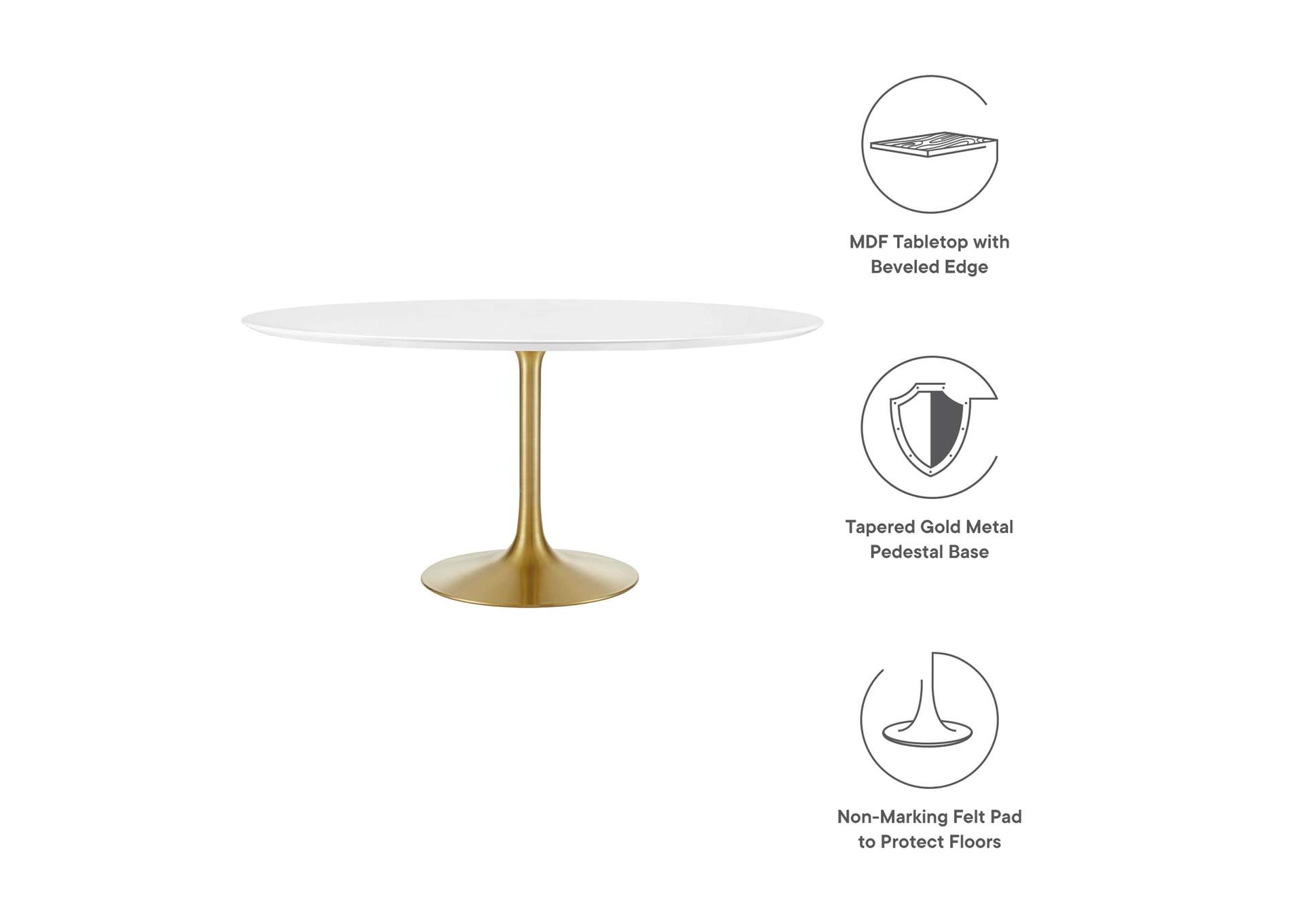 Gold White Lippa 60" Round Wood Dining Table,Modway