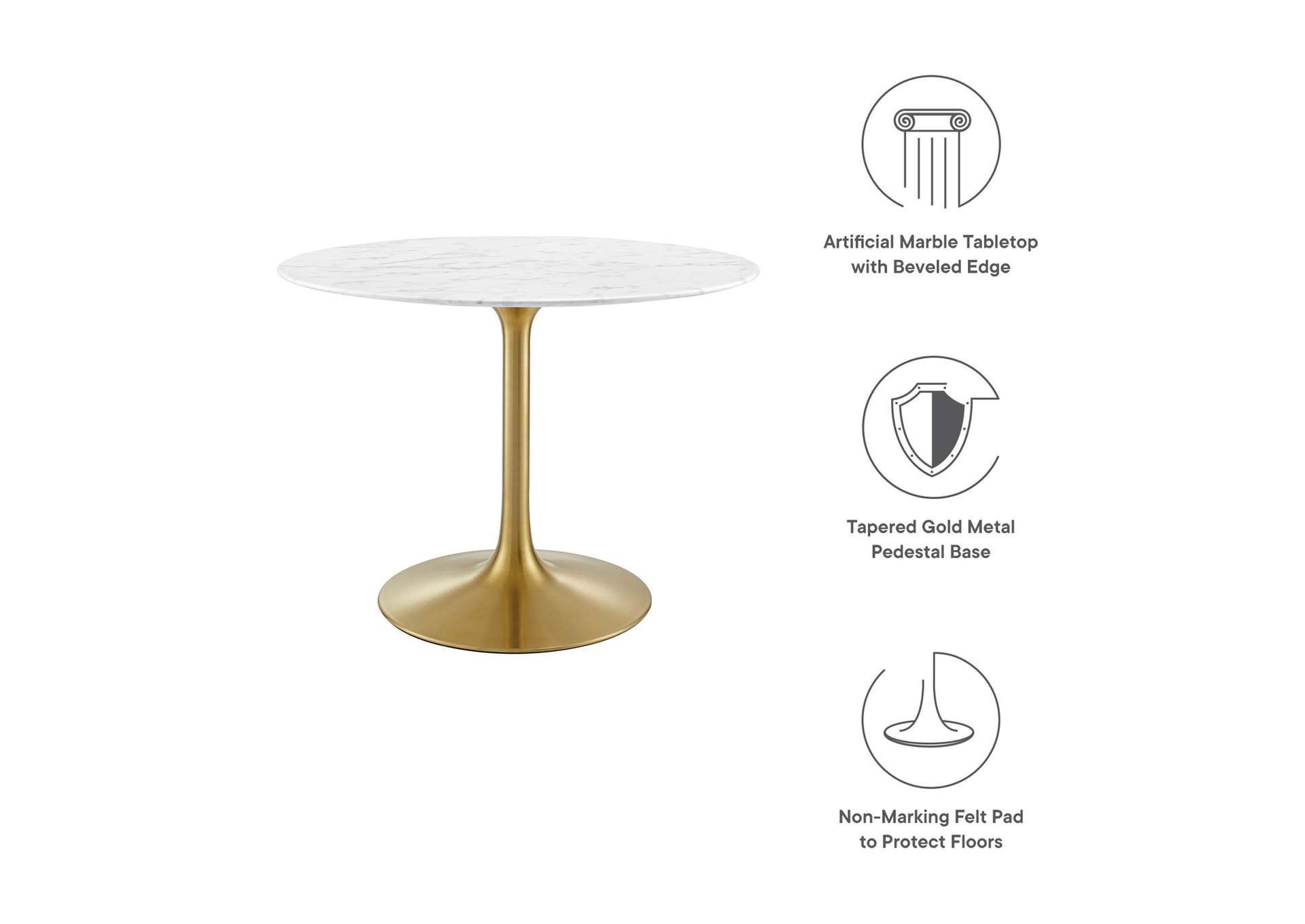 Gold White Lippa 40" Round Artificial Marble Dining Table,Modway