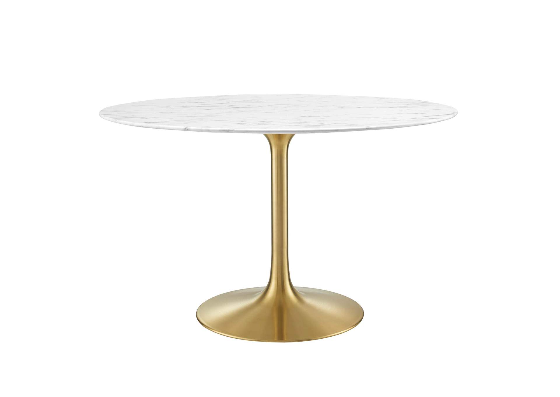 Gold White Lippa 47" Round Artificial Marble Dining Table,Modway