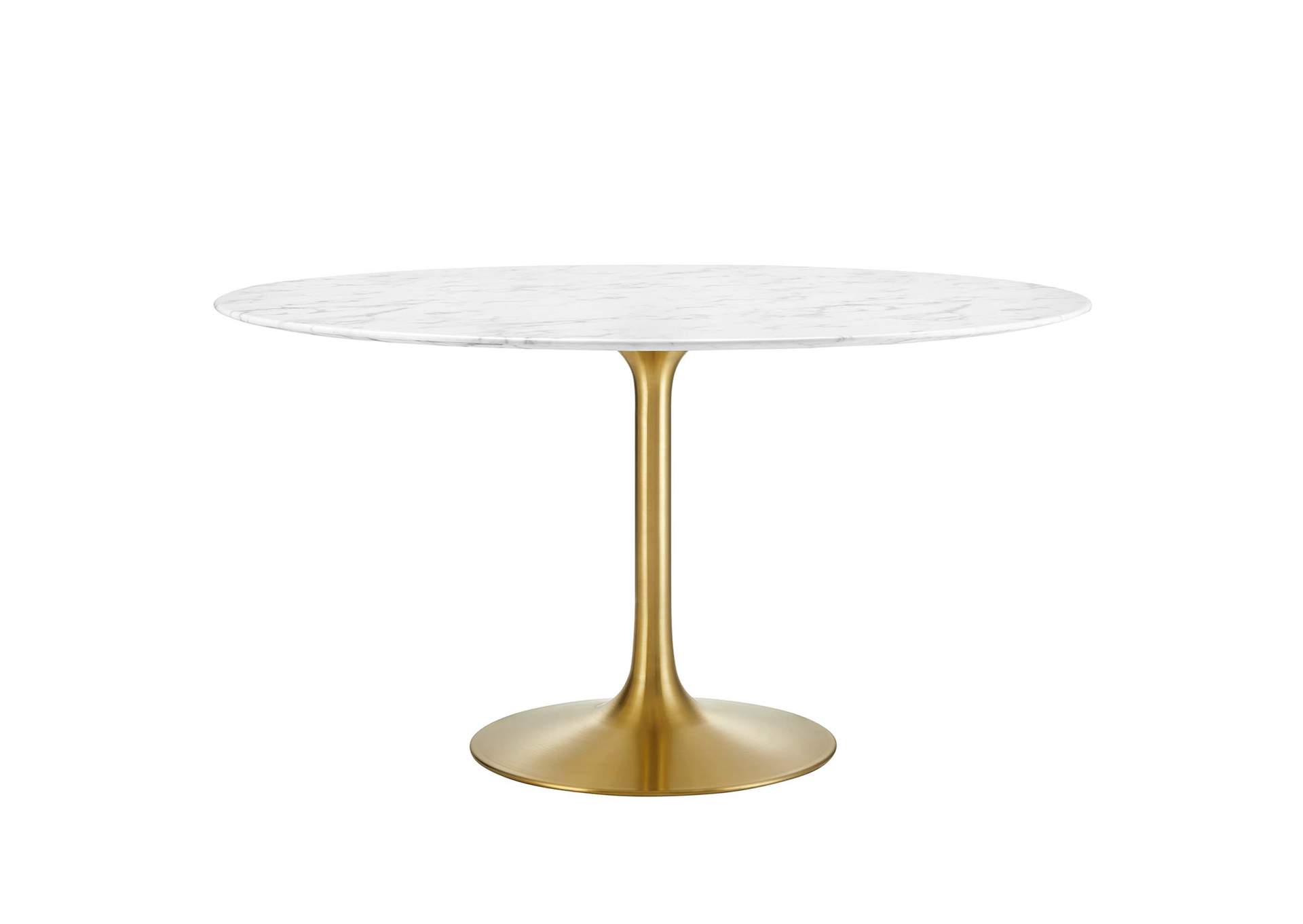 Gold White Lippa 54" Round Artificial Marble Dining Table,Modway