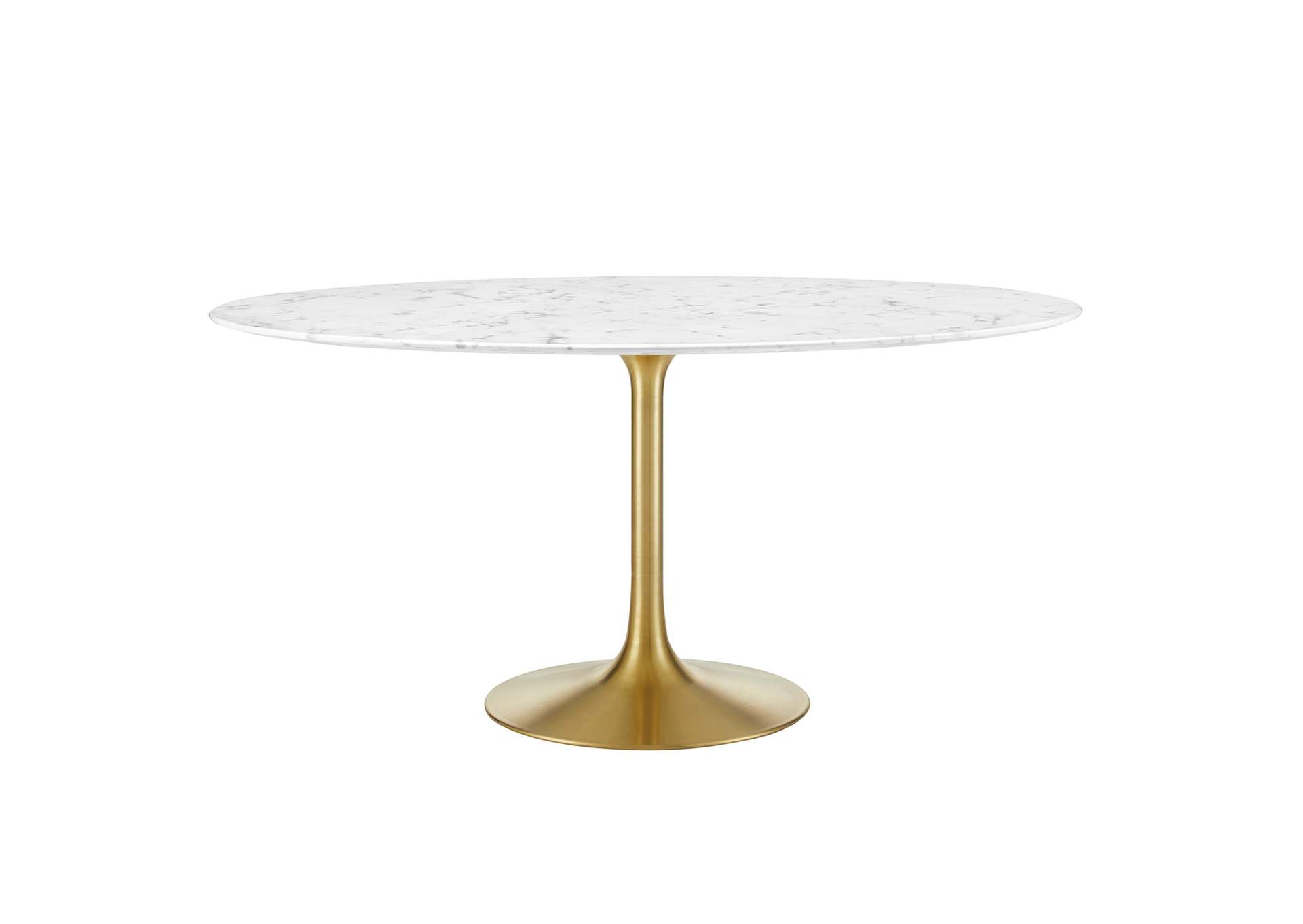 Gold White Lippa 60" Round Artificial Marble Dining Table,Modway