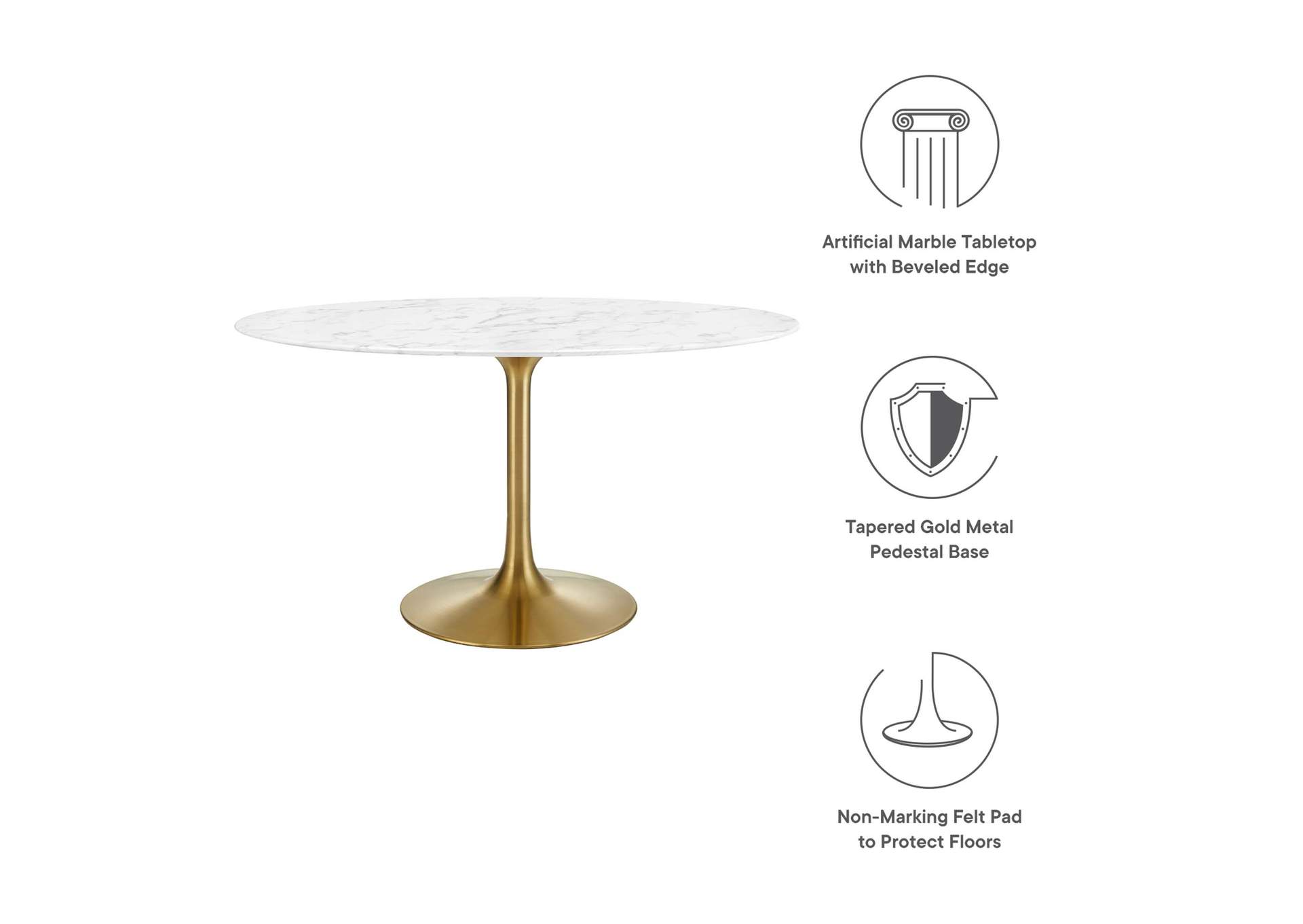 Gold White Lippa 54" Oval Artificial Marble Dining Table,Modway