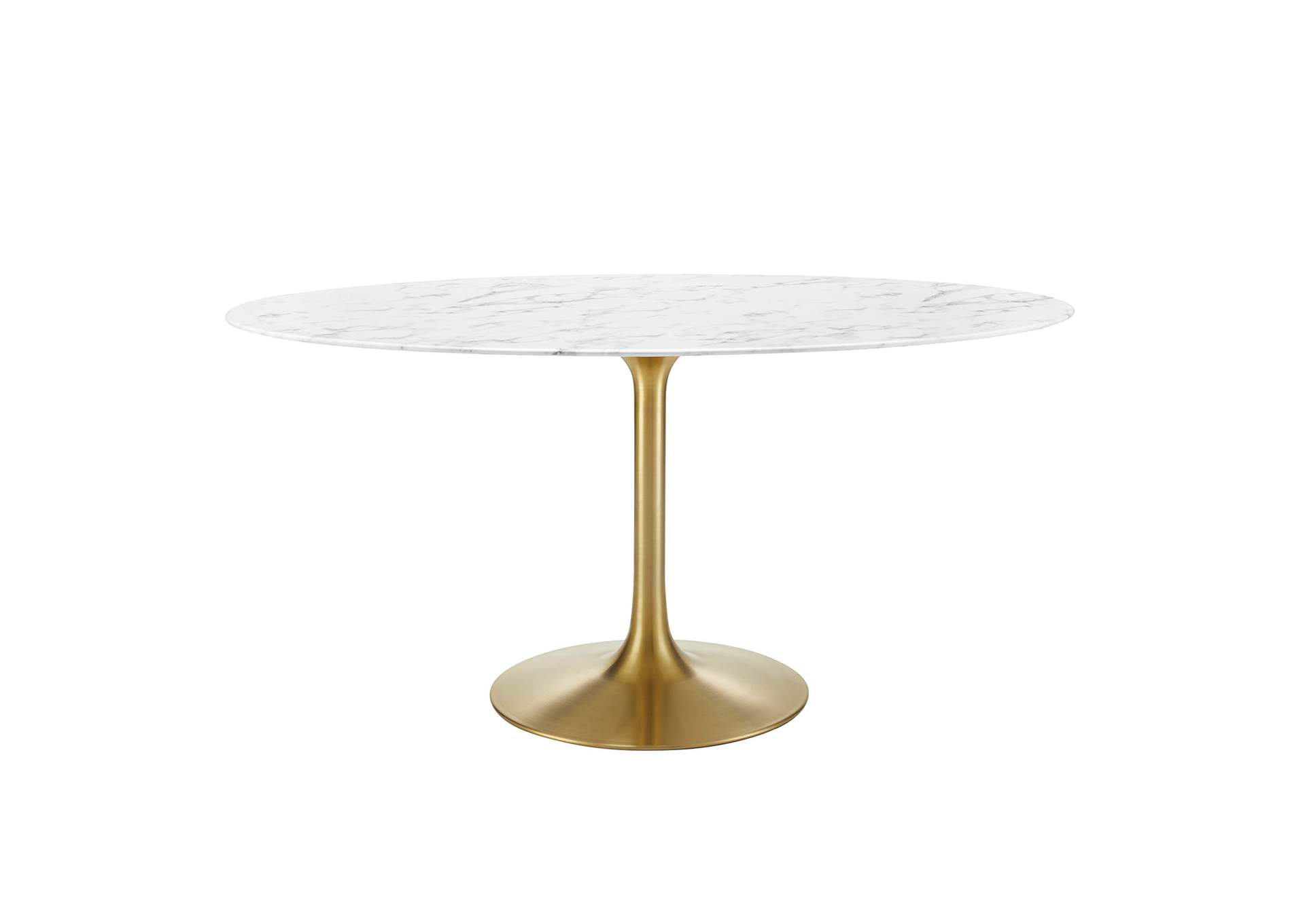 Gold White Lippa 60" Oval Artificial Marble Dining Table,Modway