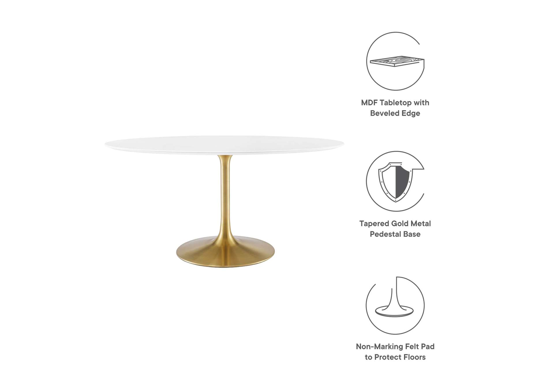 Gold White Lippa 60" Oval Wood Dining Table,Modway