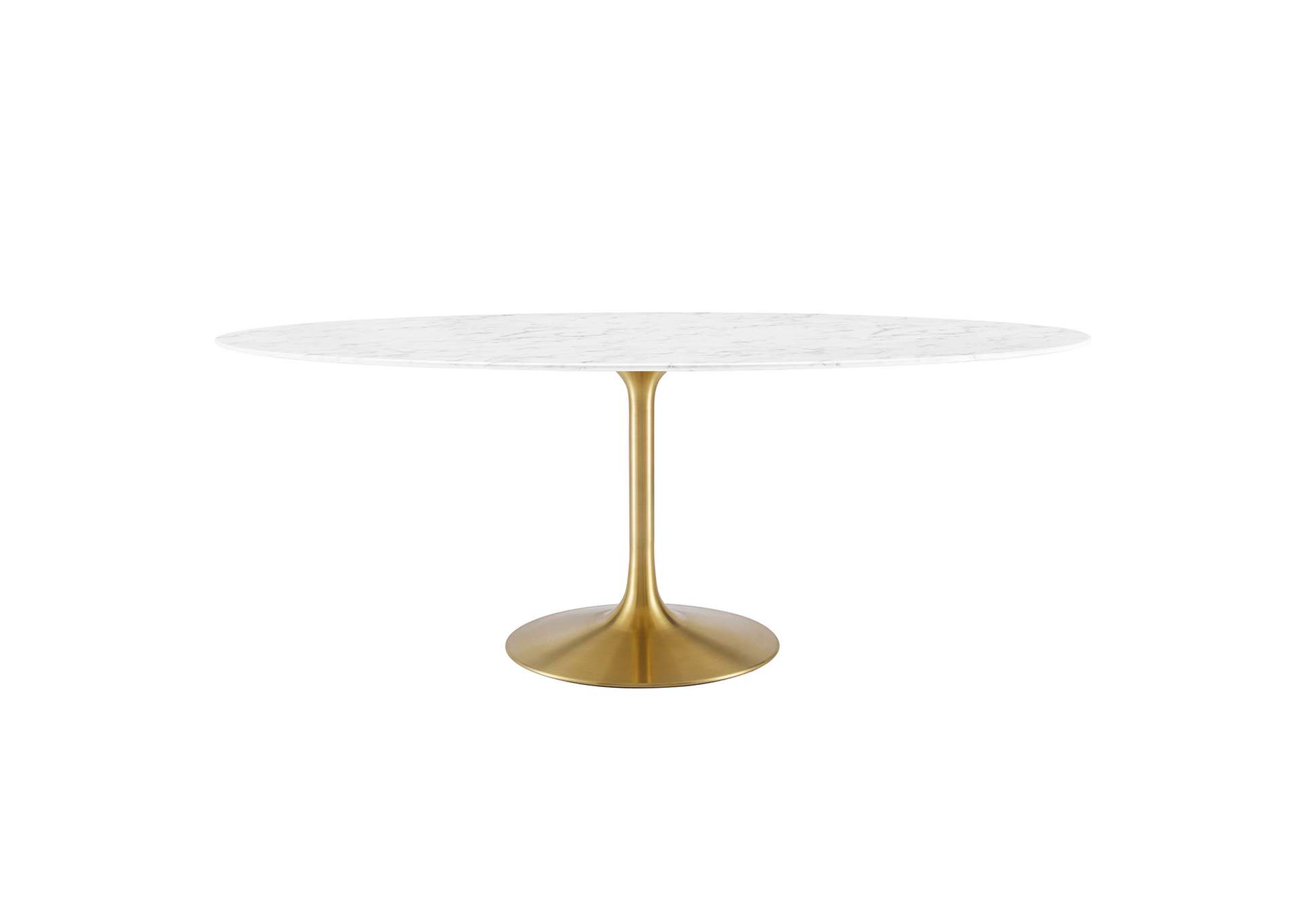 Gold White Lippa 78" Oval Artificial Marble Dining Table,Modway