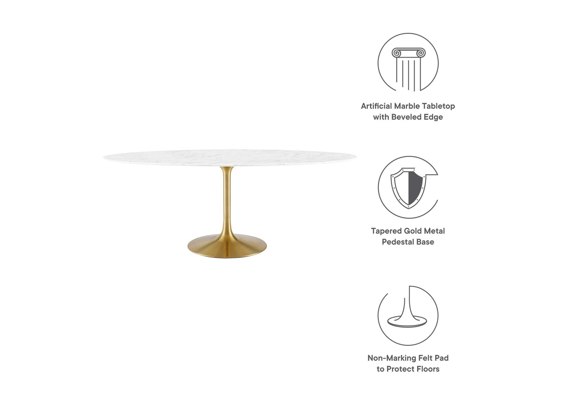 Gold White Lippa 78" Oval Artificial Marble Dining Table,Modway