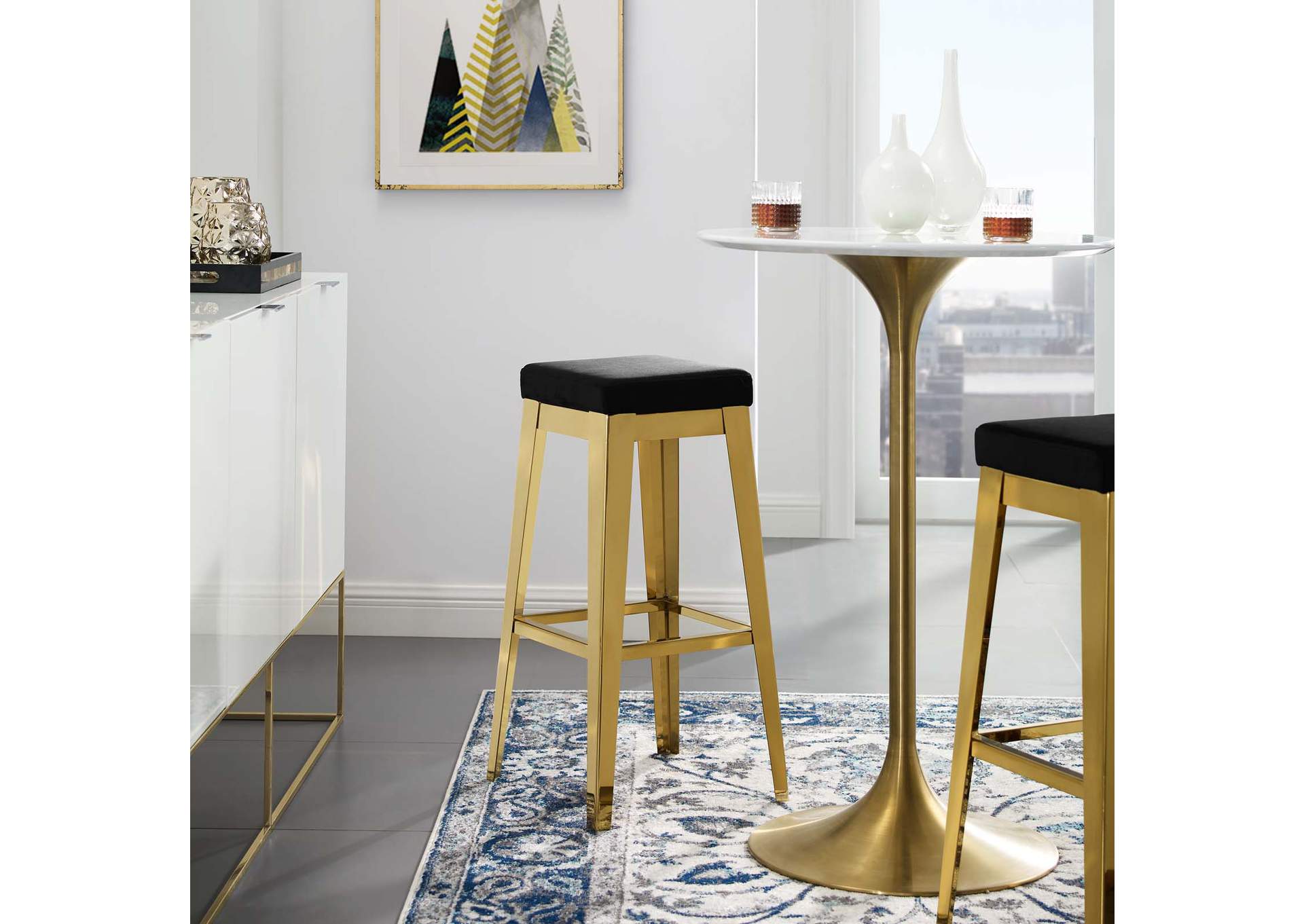 Gold Black Arrive Gold Stainless Steel Performance Velvet Bar Stool,Modway